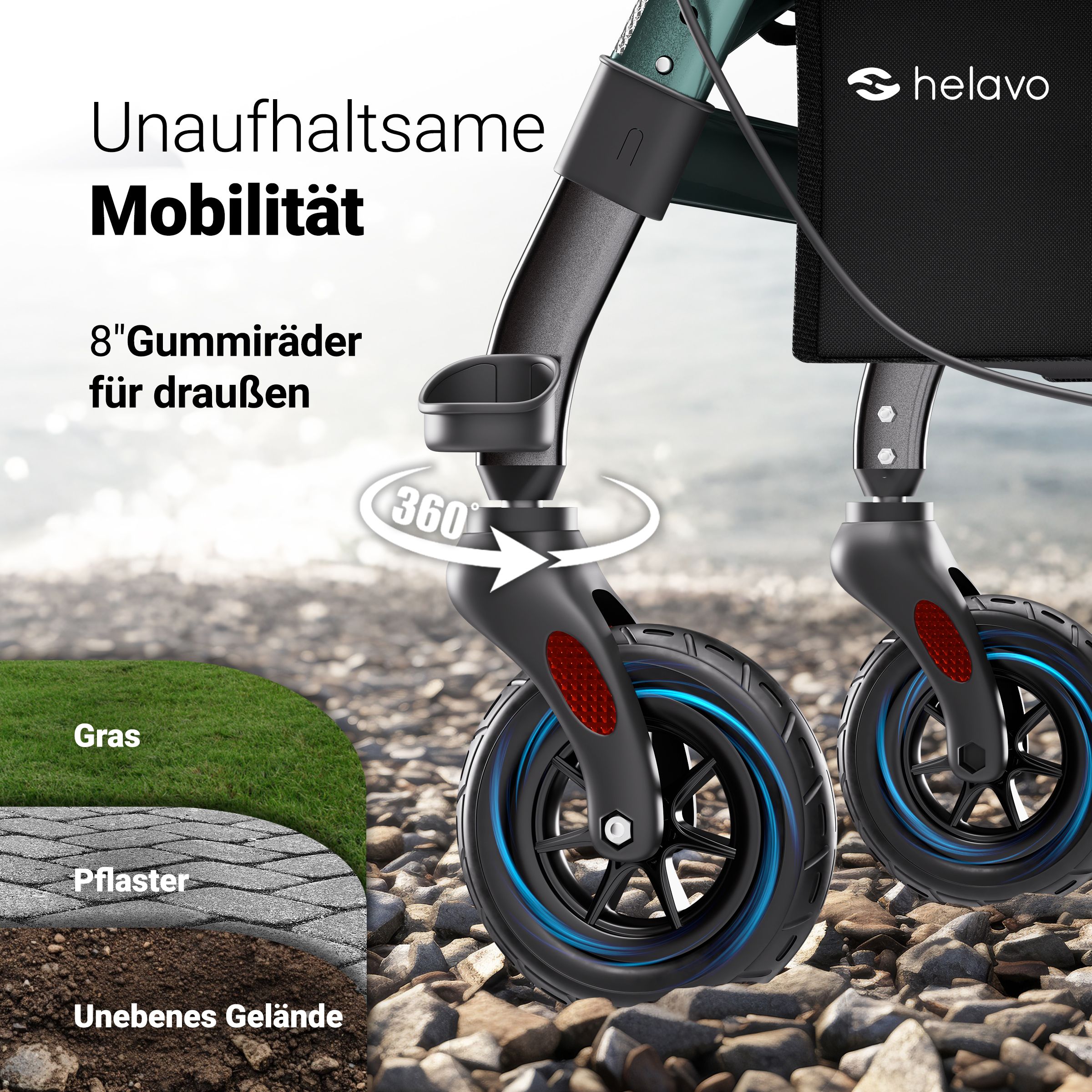 Helavo XXL Schwerlast Arthritis Rollator breit Stand Up Gehhilfe mit Armlehnen bis 226kg
