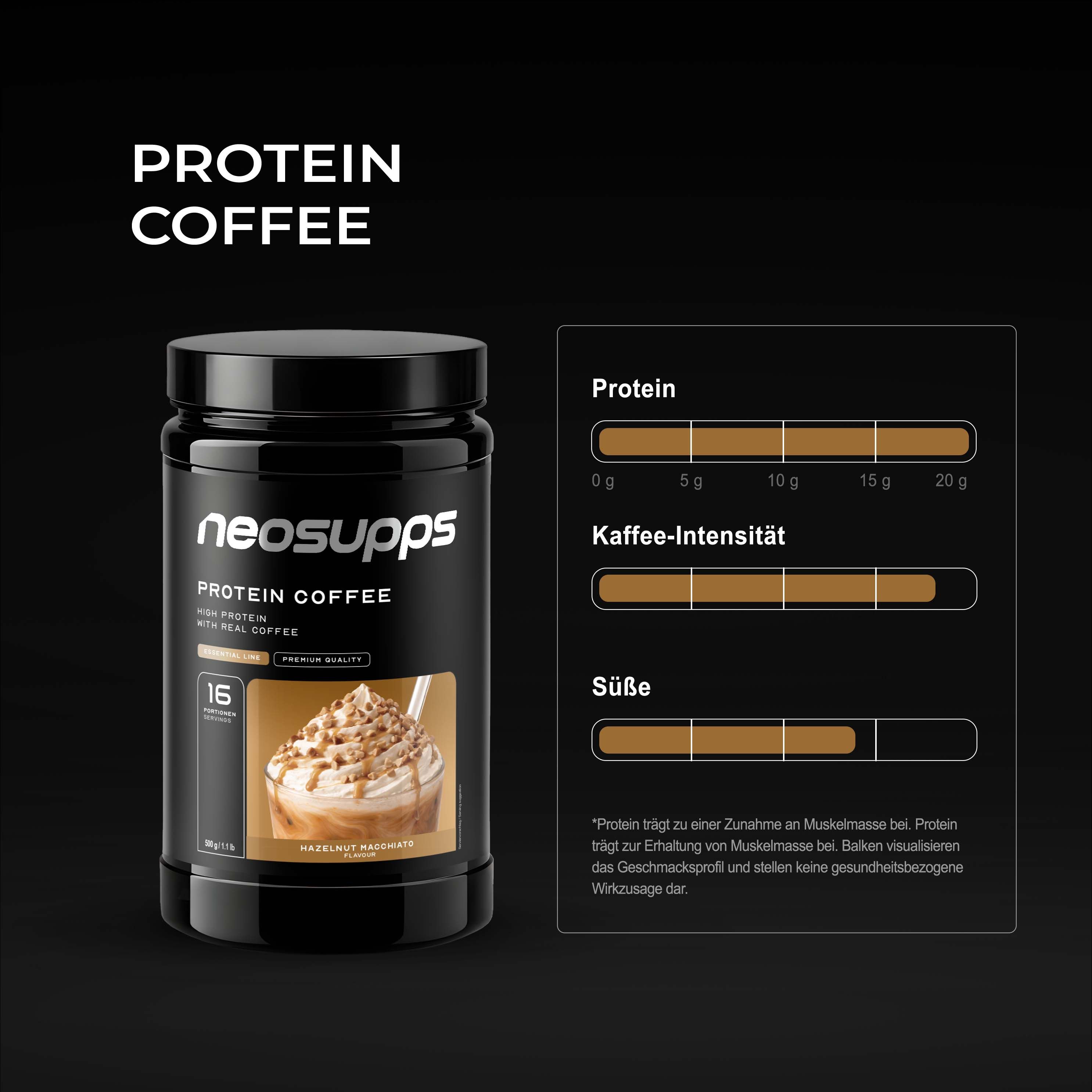 Neosupps Protein Coffee Hazelnut Machiatto, 500g, Protein Pulver mit Kaffee