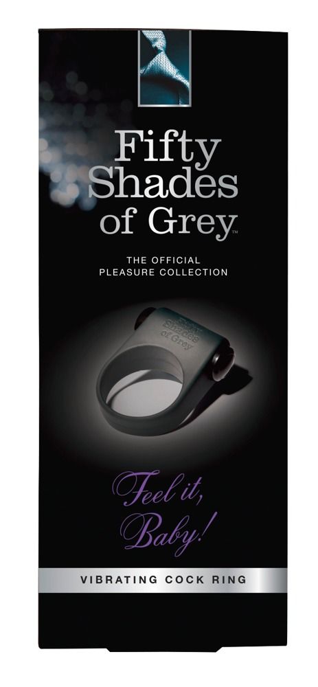 Verpackung für einen Penisring. Auf der Verpackung steht "Fifty Shades of Grey" und "Feel it, Baby!".