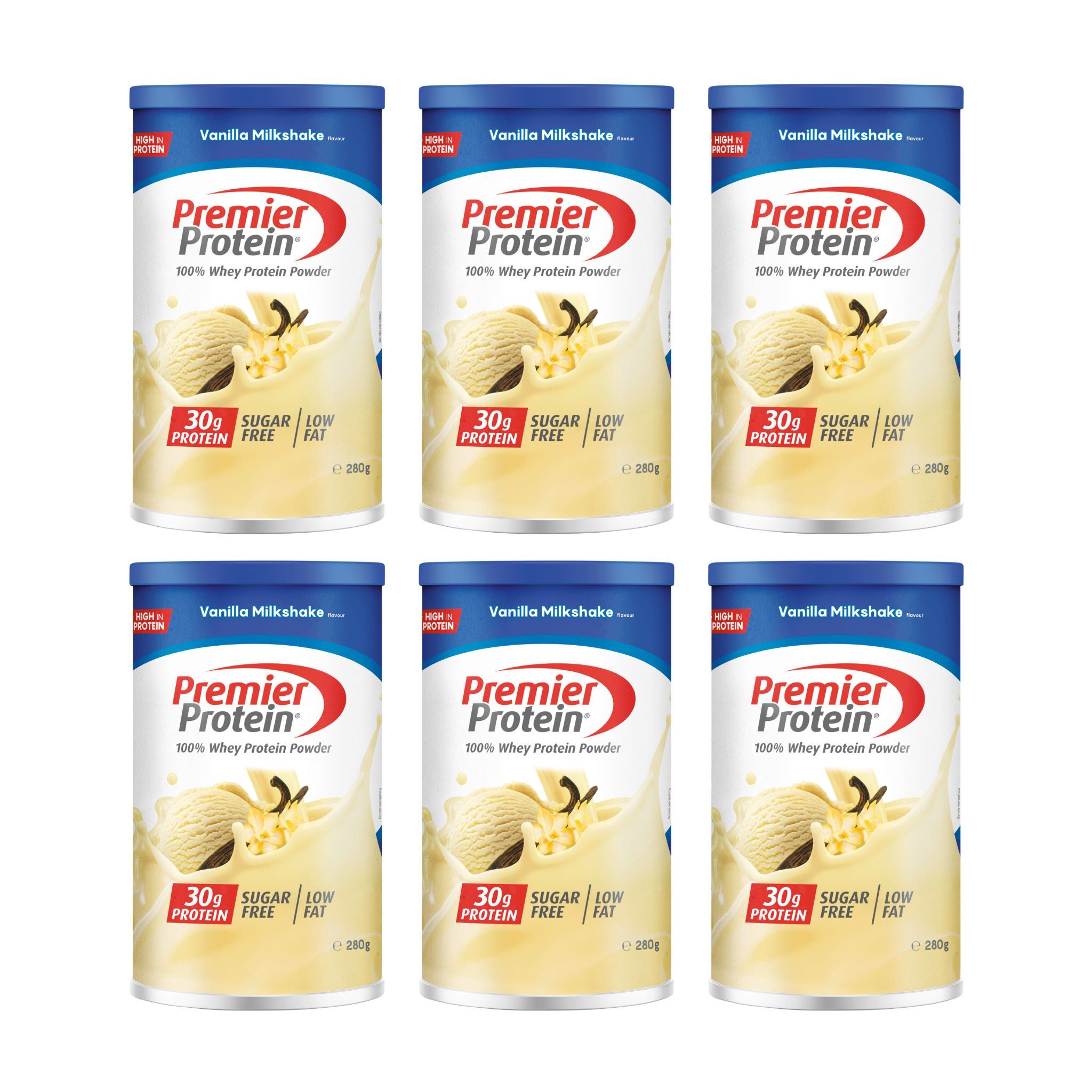 PREMIER PROTEIN Whey 100% Protein Powder Vanilla Milkshake ohne Zucker 6 x 280 g