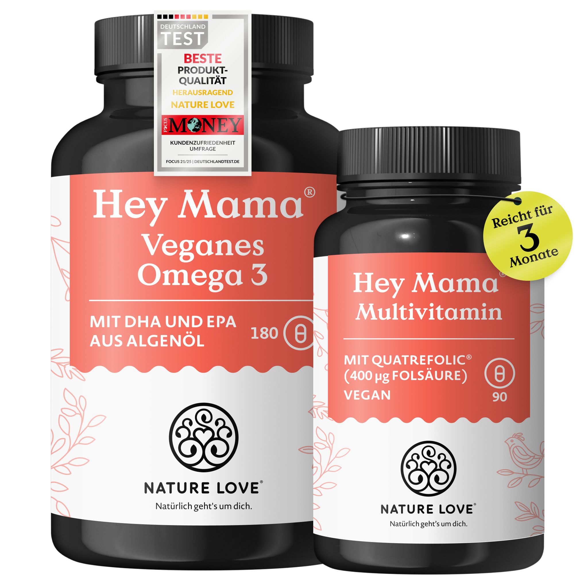 NATURE LOVE® Hey Mama Schwangerschaftsvitamine - Folsäure, Omega 3, Vitamine, Mineralstoffe