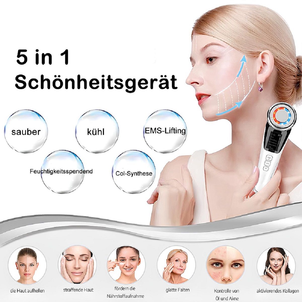 COOL-i 5 in 1 Mikrodermabrasionsgerät ,LED, EMS, Wärme/Kälte & Massage für ergänzende Gesichtspflege