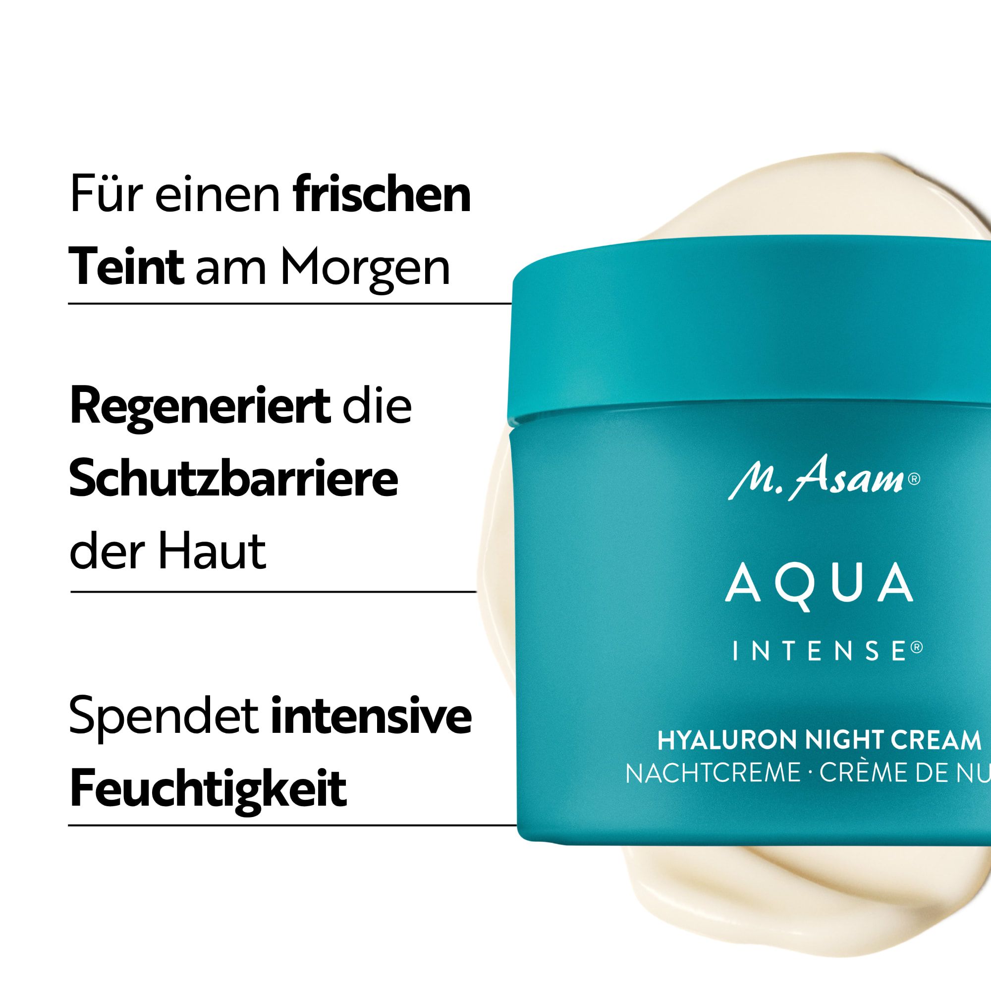 M. Asam Aqua Intense Hyaluron Nachtcreme Tiegel mit Text.