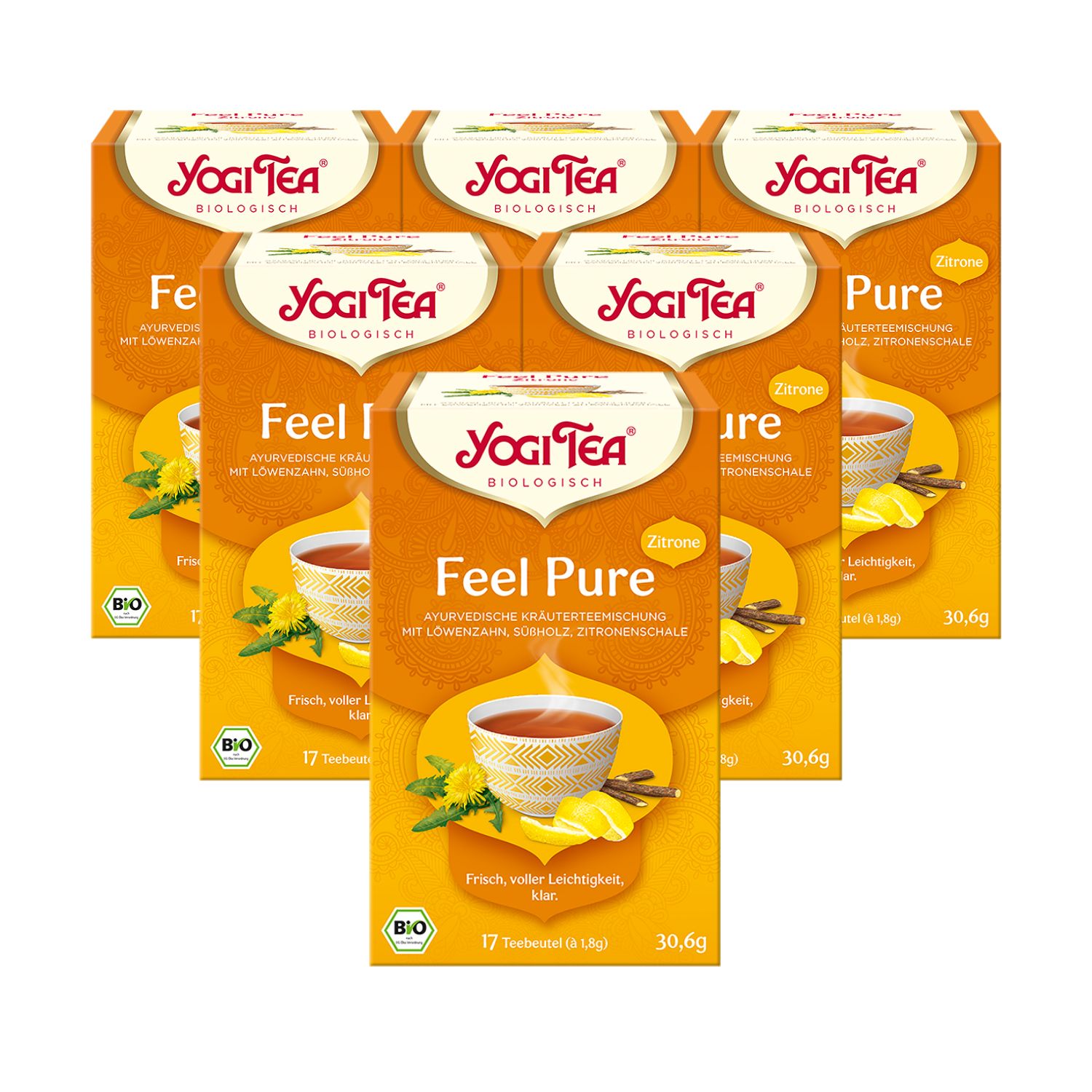 Yogi Tea - Feel Pure mit Zitrone Bio Kräutertee 6x30,6 g Set