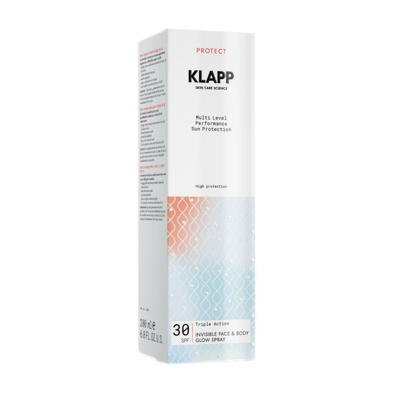 Klapp, Multi Level Performance Sun Protection Triple Action Invisible Face & Body Glow Spray 30 SPF