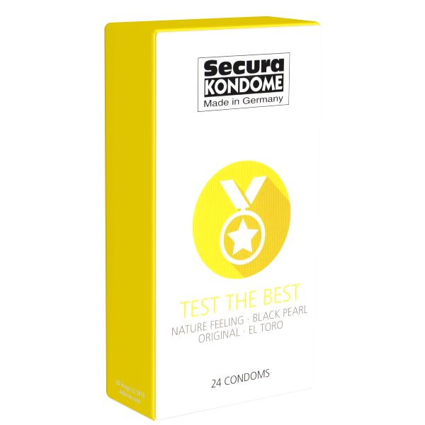 Secura *Test The Best* Sortiment mit Secura-Kondomen (vier beliebte Sorten)