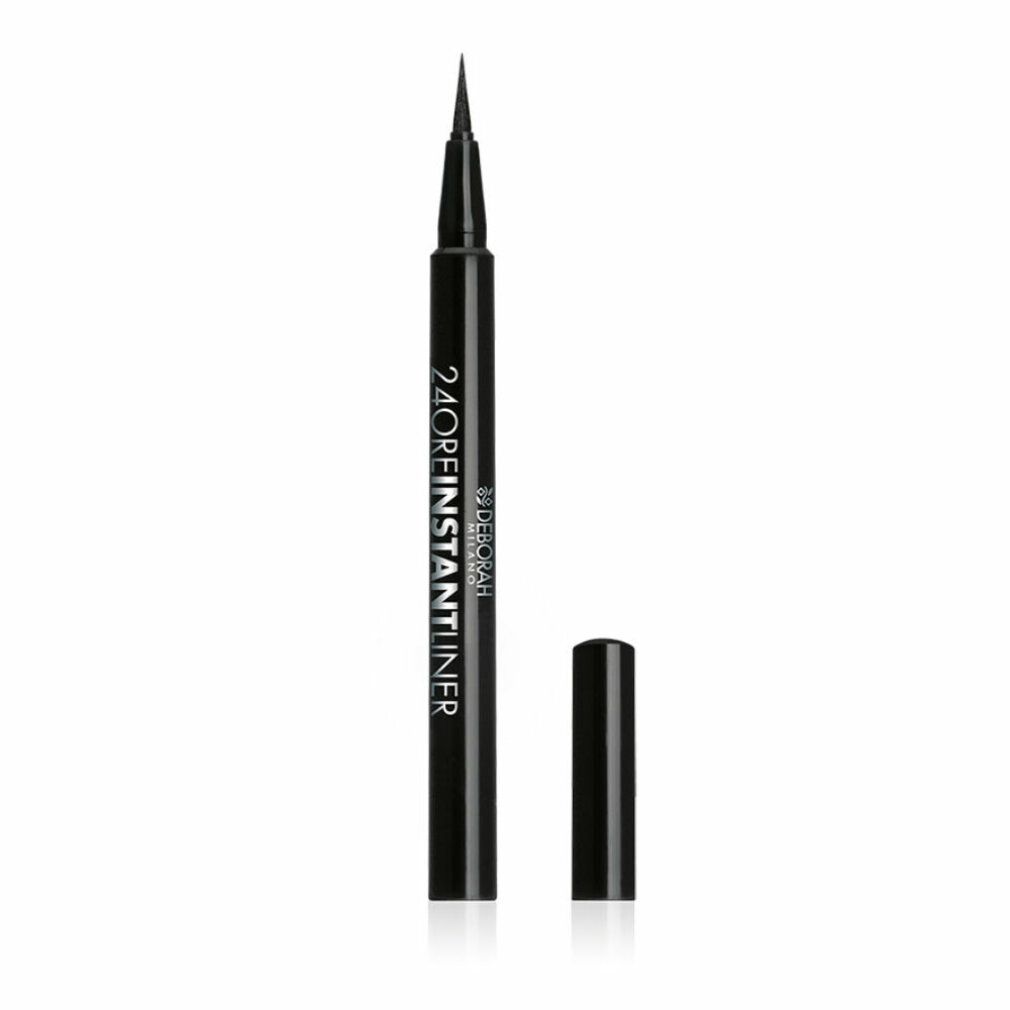 Schwarzer Eyeliner mit Spitze und Kappe. Aufschrift: 24ORE INSTANT LINER, Deborah Milano.