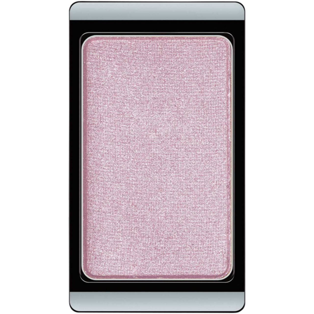 Artdeco Lidschatten. Rechteckige Form, rosa Farbton, in schwarzem Rahmen mit silberner Umrandung.