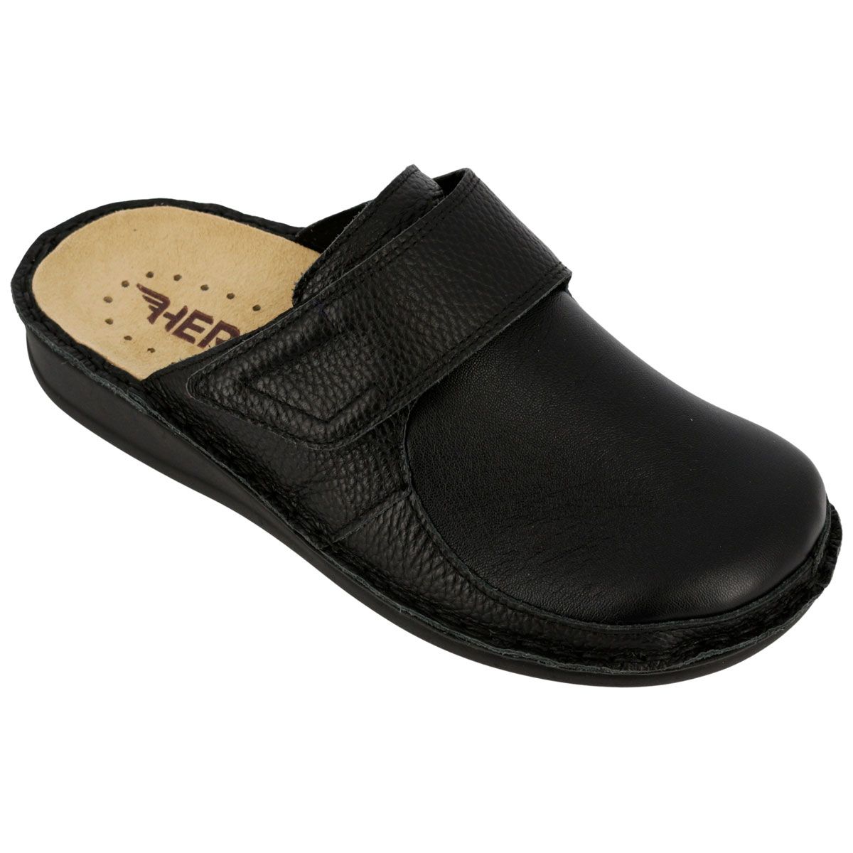 Hergos H424 - Sabot da uomo in pelle e tessuto elasticizzato con velcro e plantare estraibile.