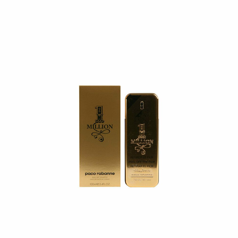 Goldfarbener Flakon und Box. "1 MILLION" und "paco rabanne".