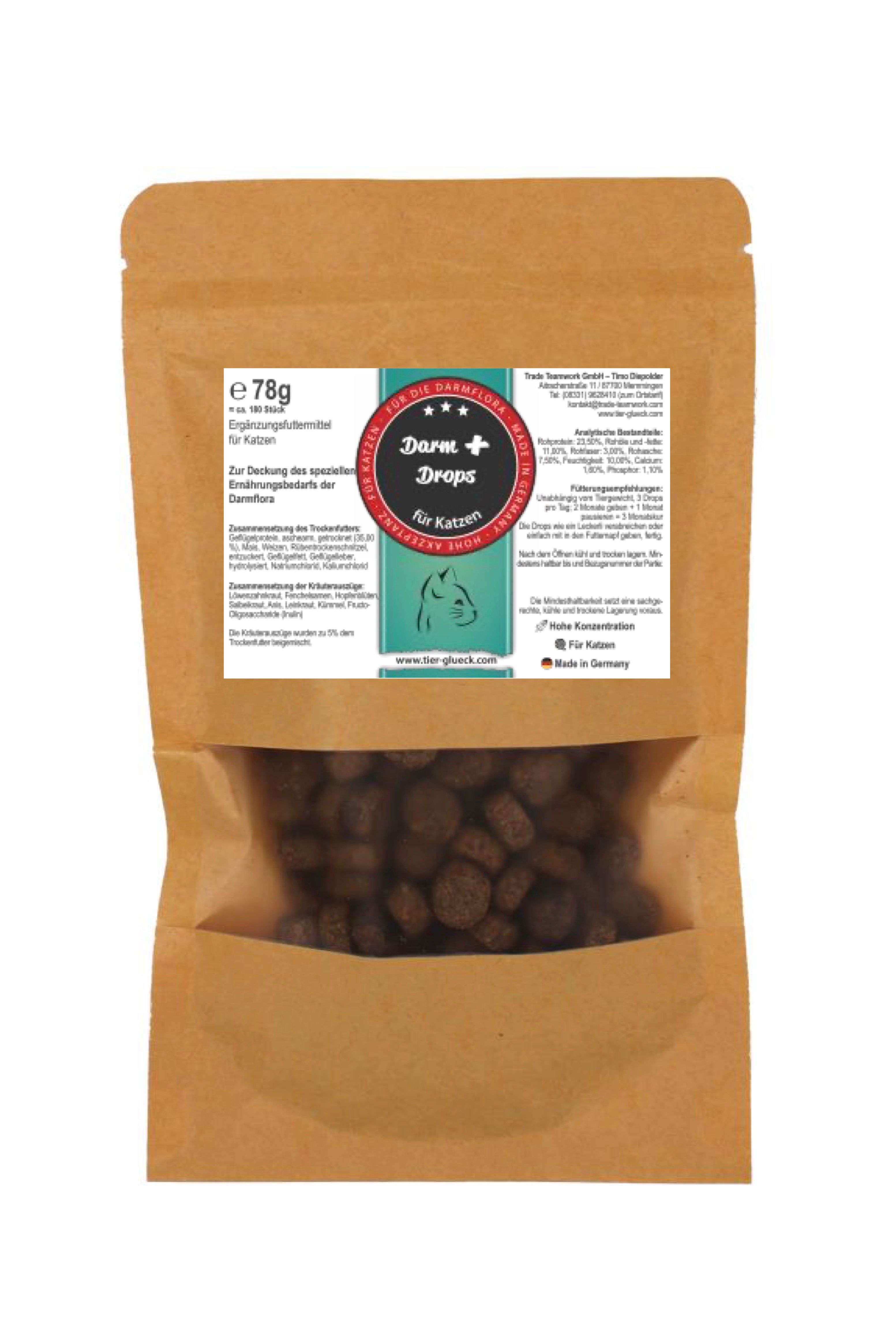 TierGlück Darmerli Drops mit Löwenzahn, Salbeikraut & Anis für Katzen 78 g Futter