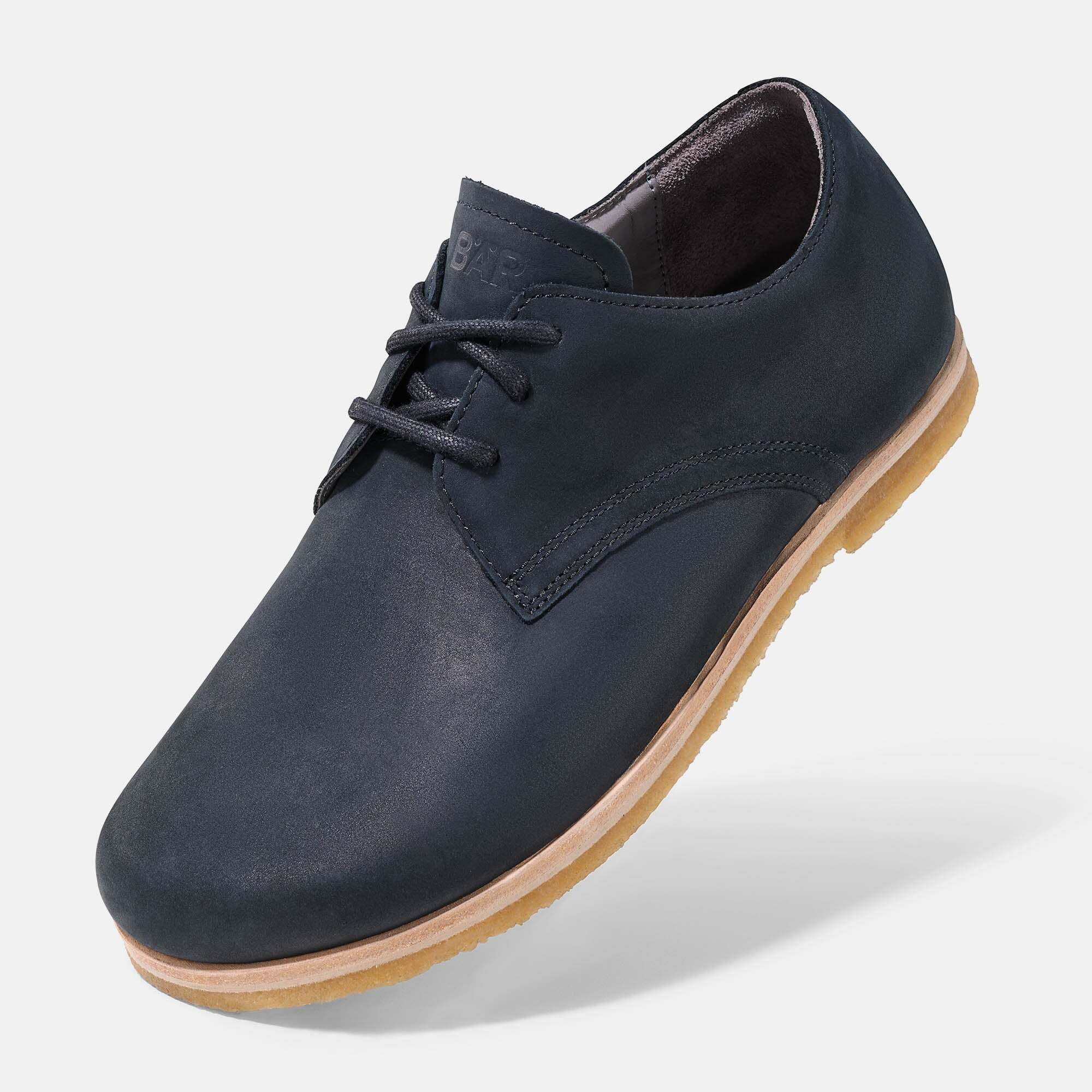 Dunkelblauer BÄR Schnürschuh für Herren, Leder, breite Passform, Seitenansicht.
