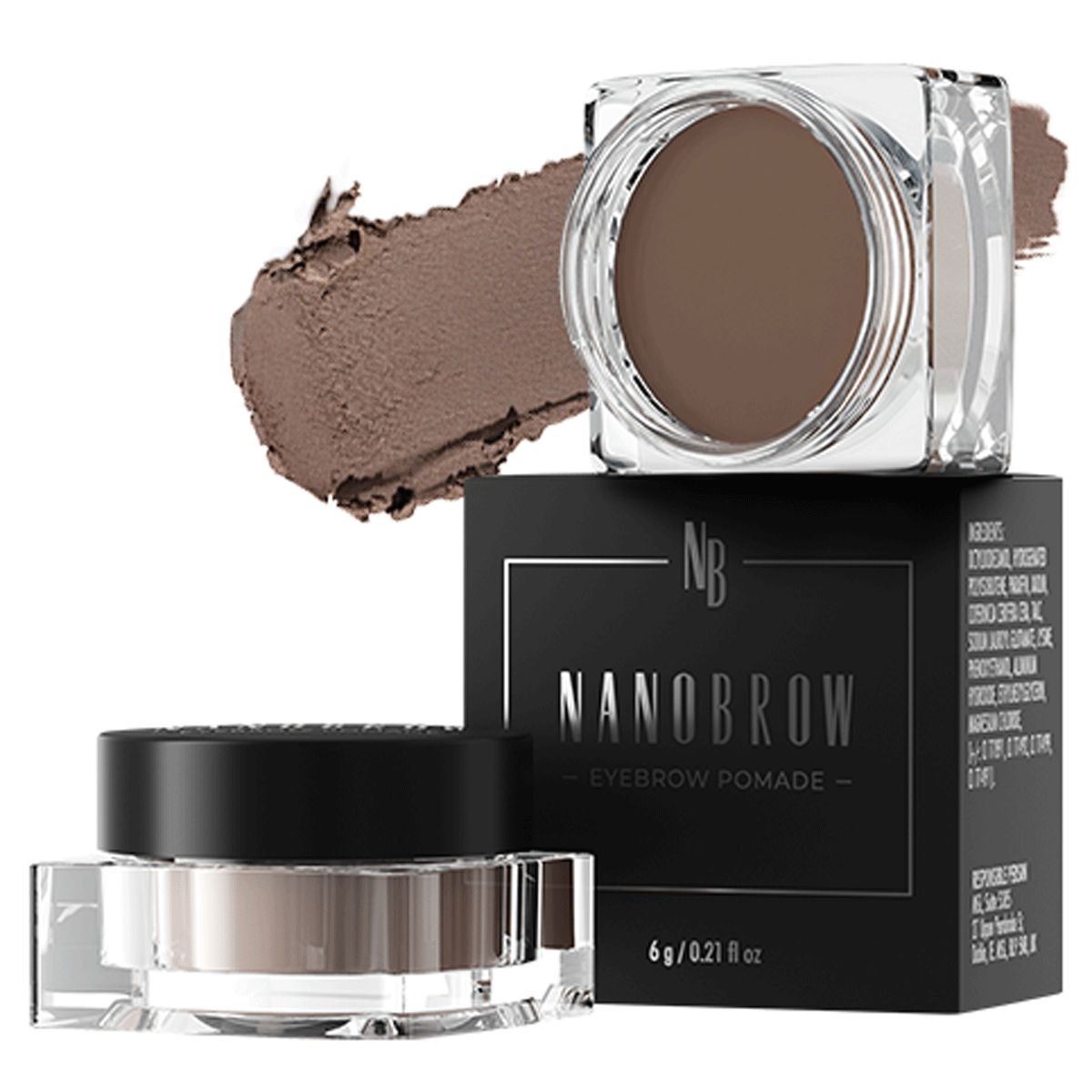 Nanobrow Augenbrauen Pomade Medium Brown, 6g. Mit Swatch. Zwei Tiegel und Verpackung.
