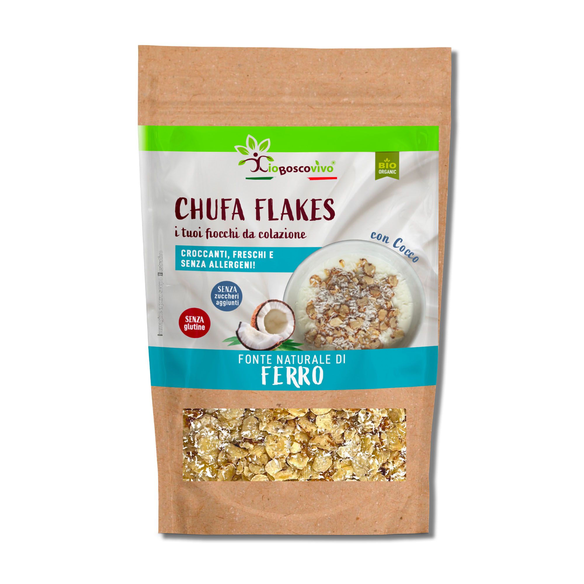 IoBoscoVivo Bio-Erdmandel-Flocken Kokos - Glutenfrei, allergenfrei, ohne Zuckerzusatz