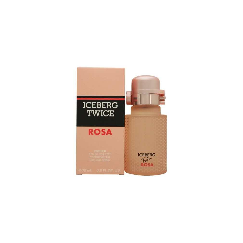 Rosa Eau de Toilette von Iceberg Twice. Rosafarbener Flakon und Verpackung. Aufschrift: Iceberg Twice Rosa.