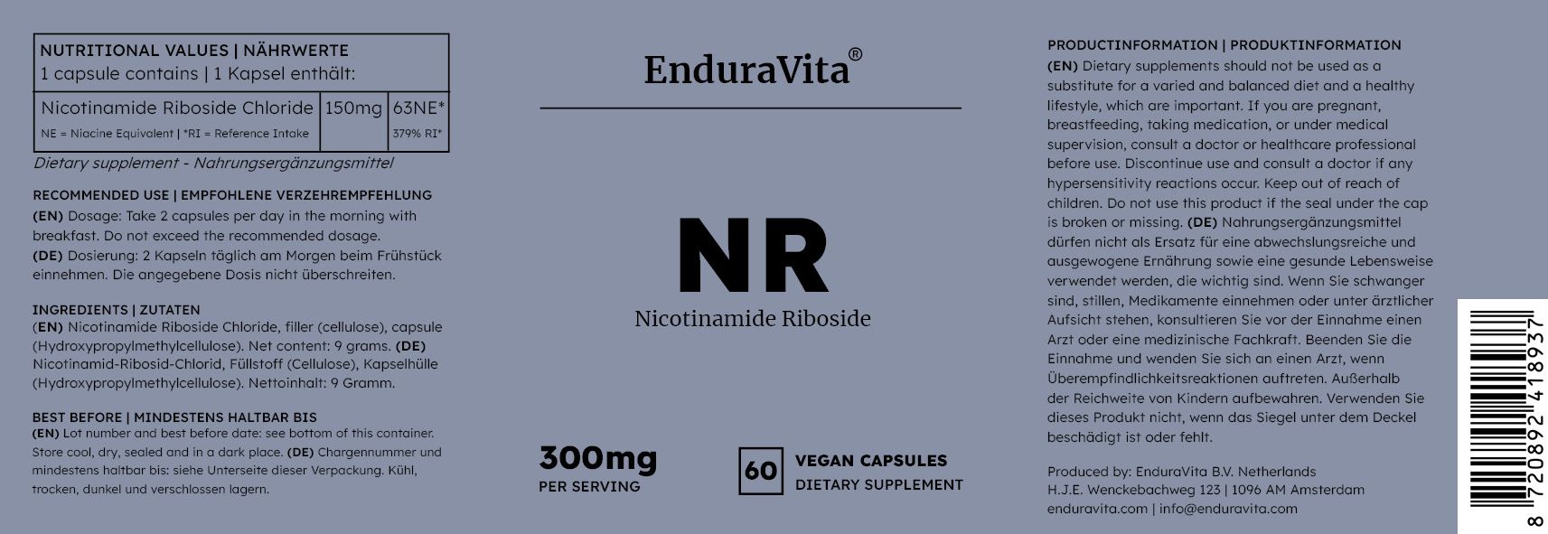 EnduraVita Nicotinamid-Ribosid-Ergänzung, NAD+ Booster