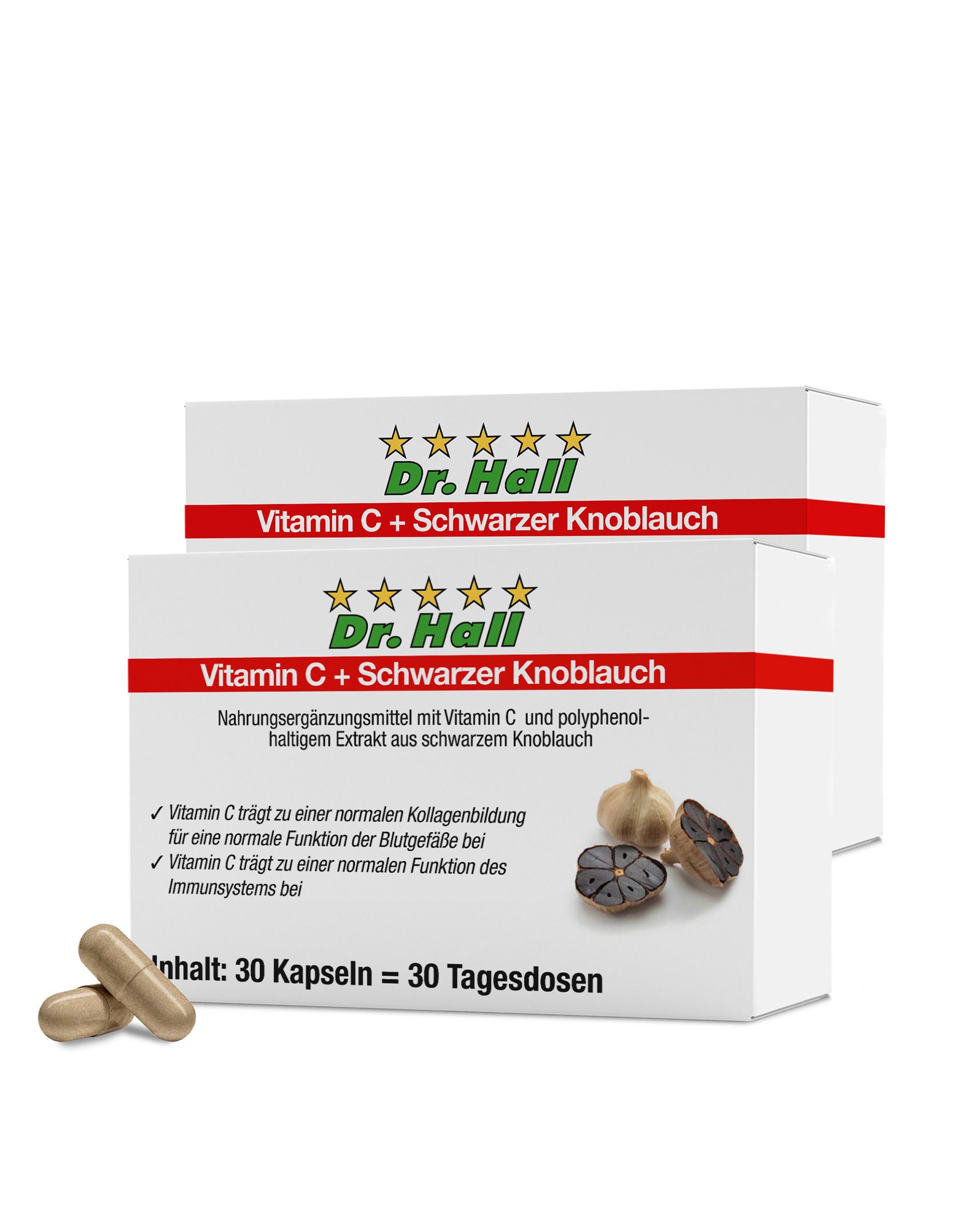 Dr. Hall Vitamin C + Schwarzer Knoblauch, 2er Pack