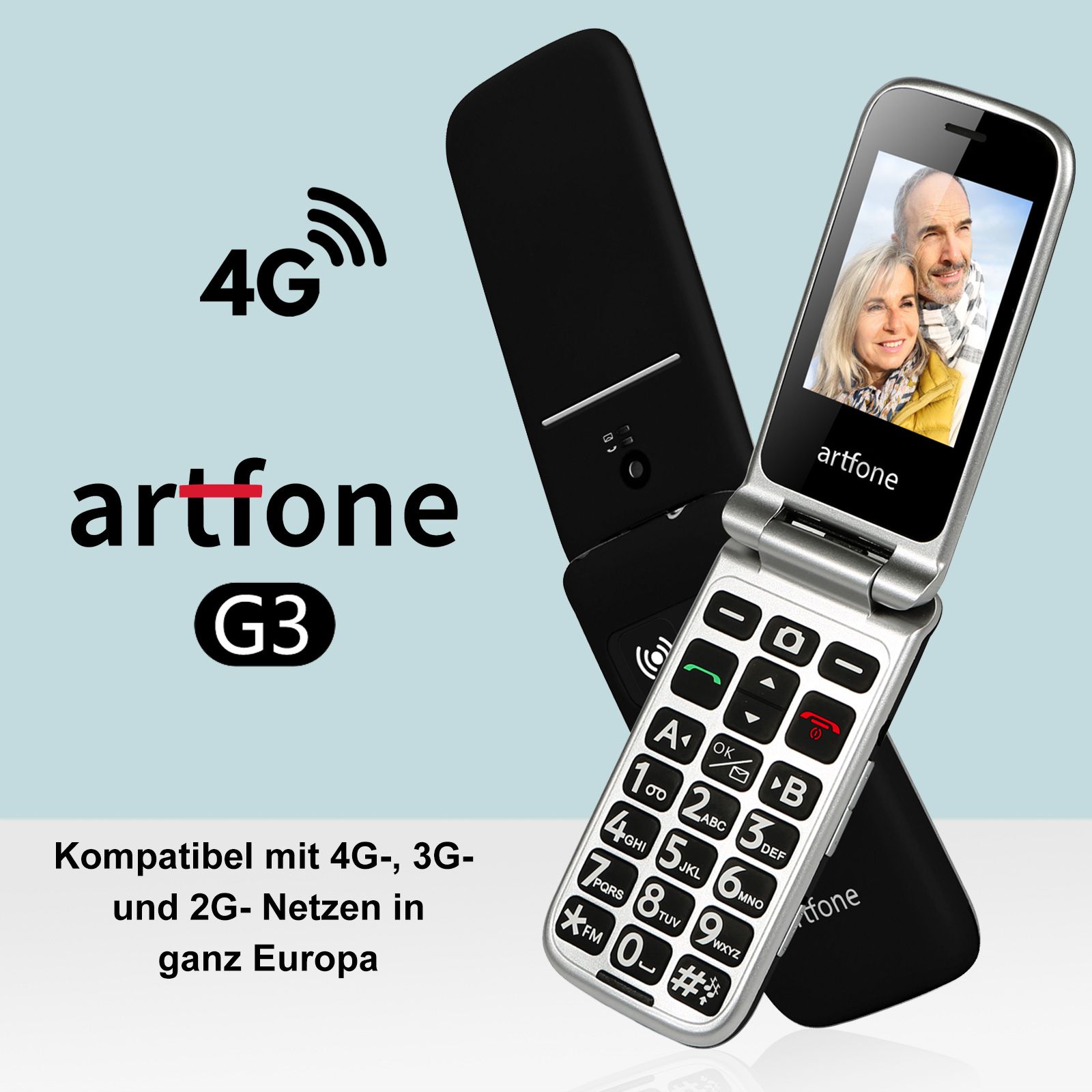 artfone G3 4G Seniorenhandy | Klapphandy mit SOS-Taste, Ladestation, Kamera & großem Display