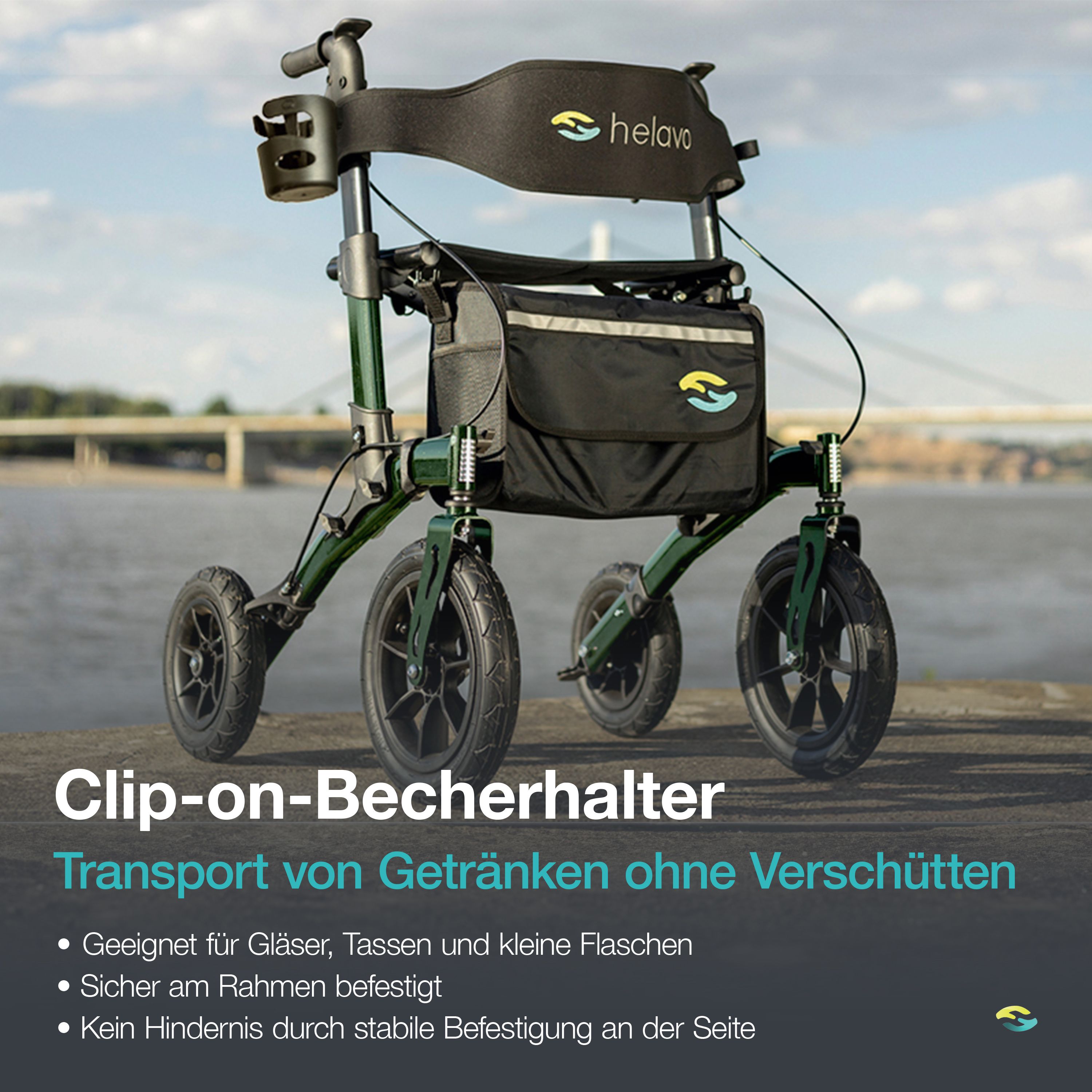 Helavo Outdoor Rollator mit Luftbereifung faltbar mit Sitz und Rueckenlehne