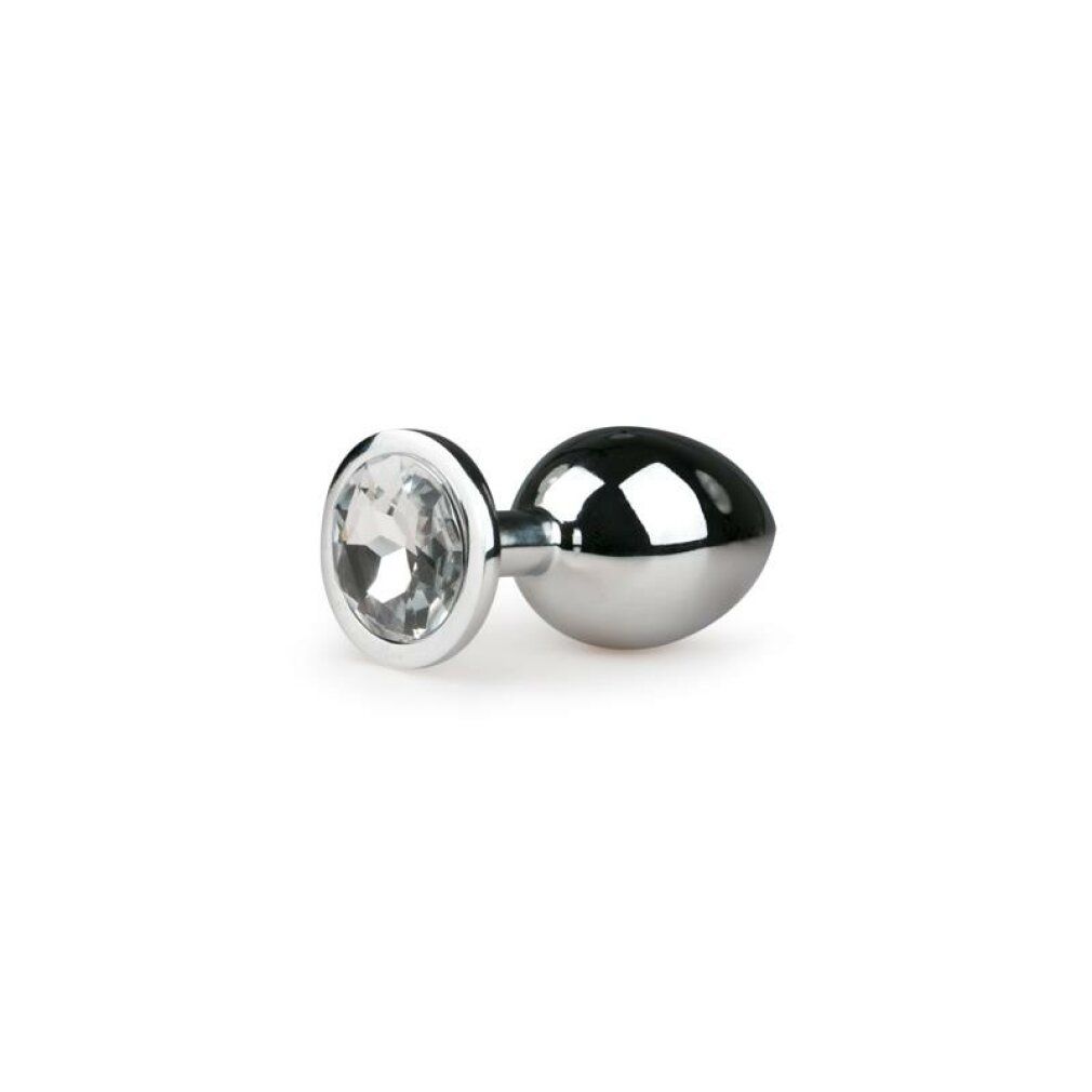 Silberner Analplug aus Metall mit großem Zierstein.