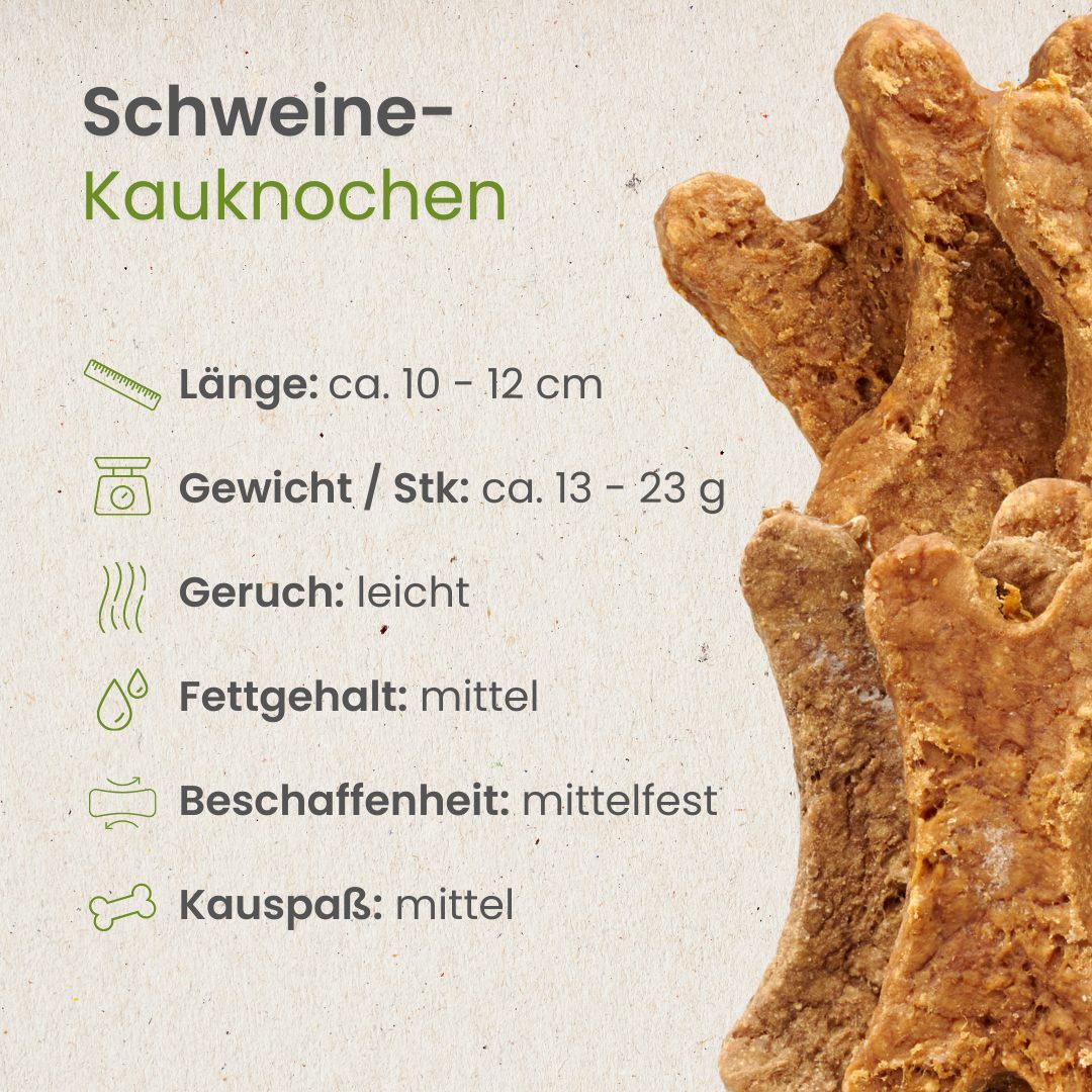 Schwein-Kauknocher, 10-12 cm lang, 13-23 g schwer.