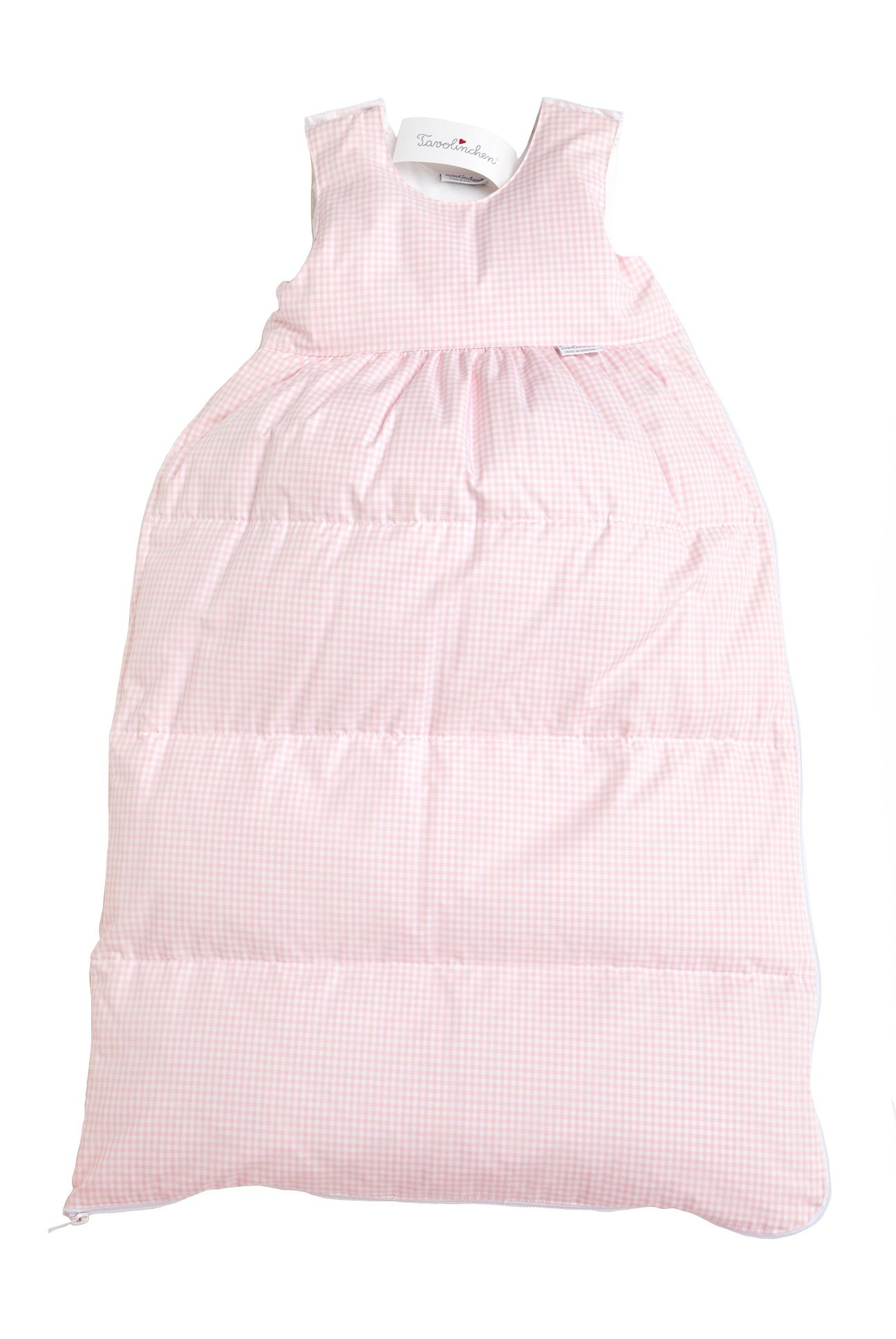 Rosa Baby-Schlafsack mit Karomuster. Steppdesign mit Reißverschluss. Marke Tavolinchen.