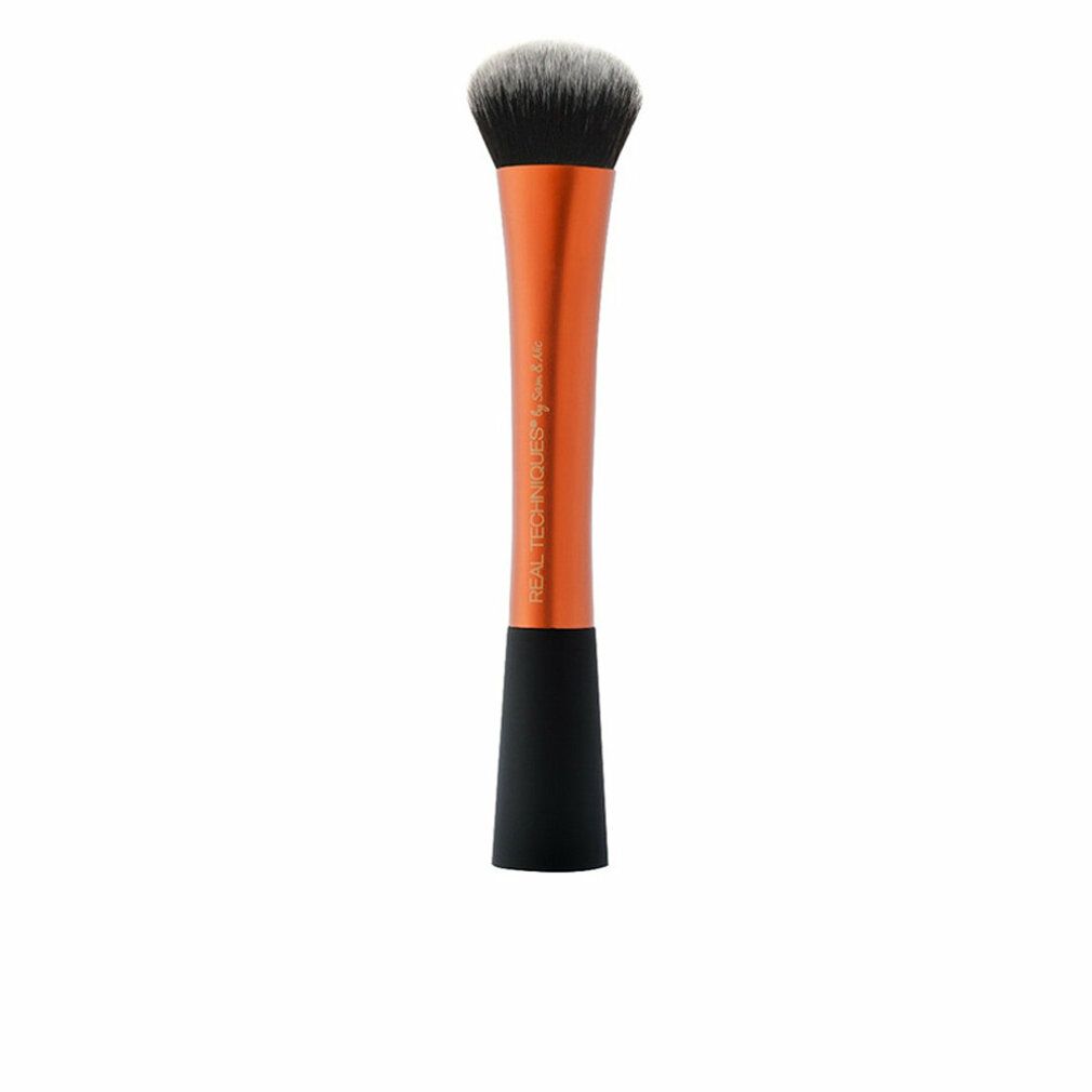 Doppelter Make-up Pinsel mit orangefarbenem Griff und schwarzen Enden. 