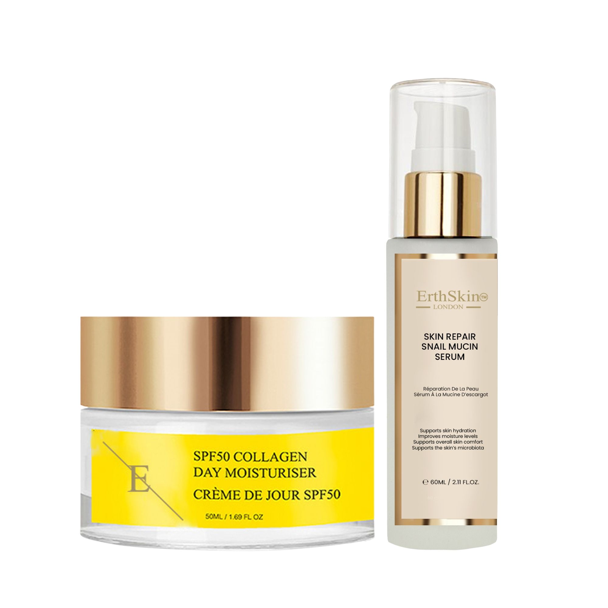 ErthSkin London Hautregenerierendes Schneckenserum + Kollagen-Tagescreme mit LSF 50