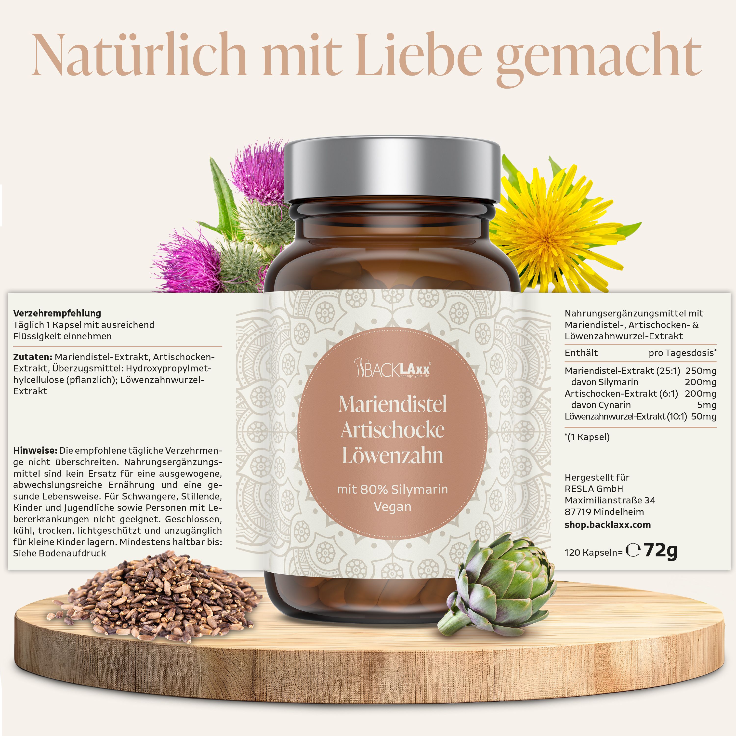 BACKLAXX ® Mariendistel mit Artischockenextrakt & Löwenzahnwurzel