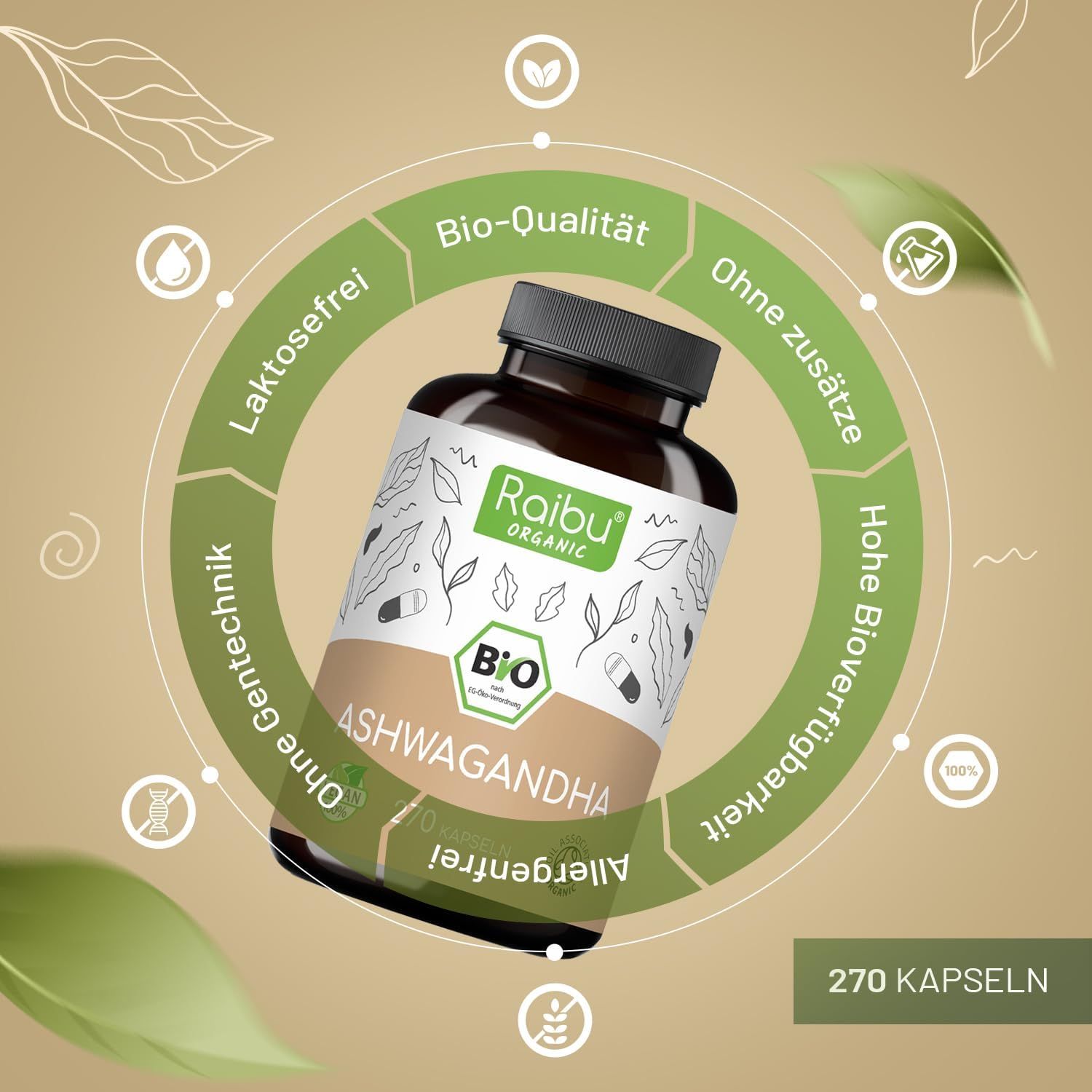 BIO Ashwagandha Kapseln Hochdosiert - RAIBU
