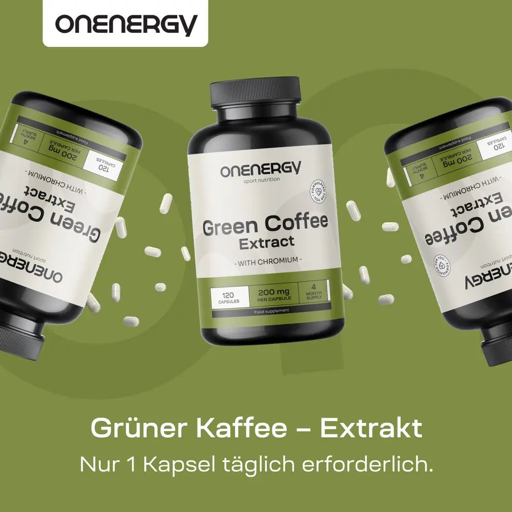 Drei Flaschen OnEnergy Grüner Kaffee Extrakt.