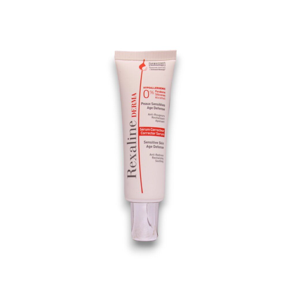 Rexaline Derma Korrekturserum Tube mit silbernem Schraubverschluss.