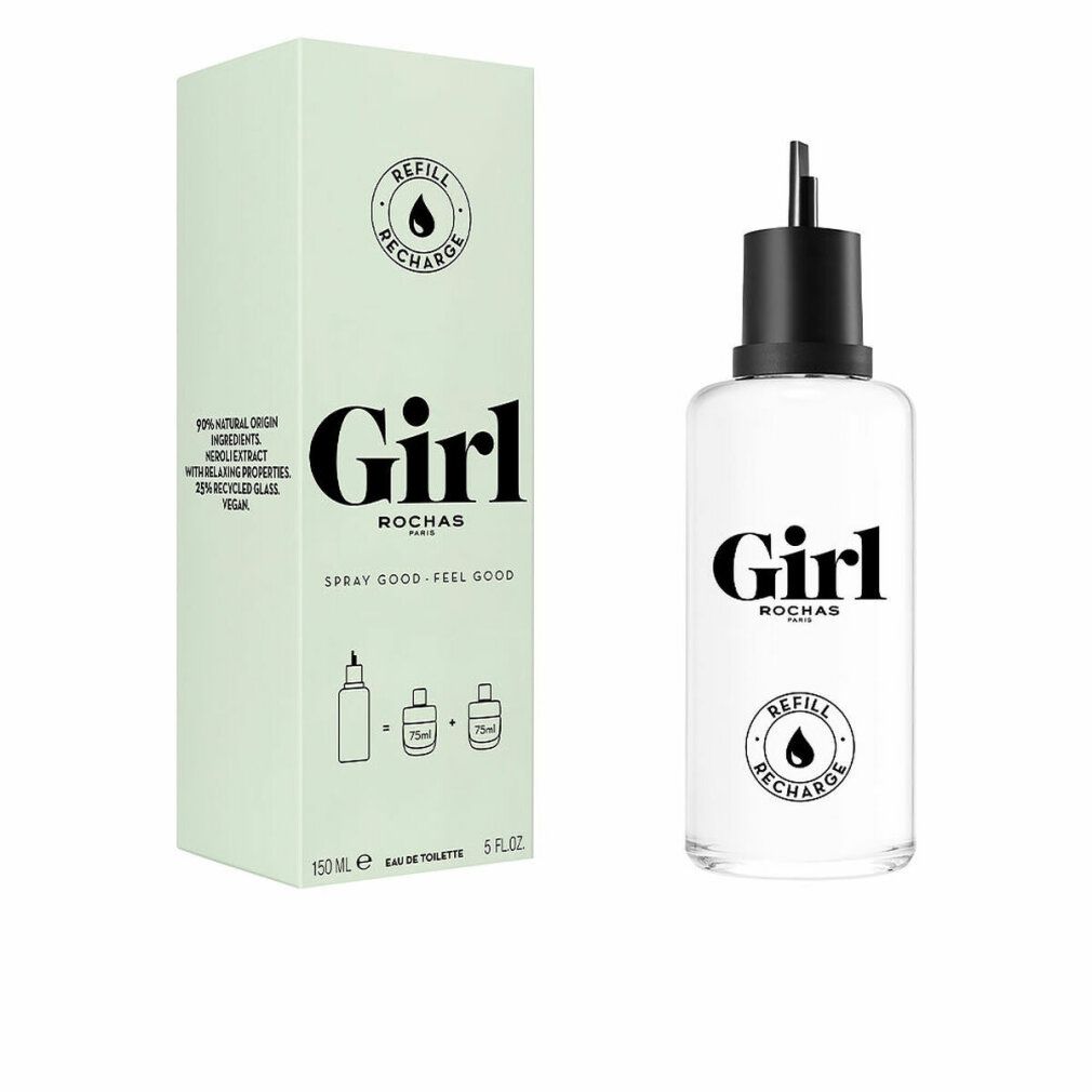 Produktverpackung und Nachfüllflasche. Aufschrift "Girl", "REFILL RECHARGE" und Produktinformationen.