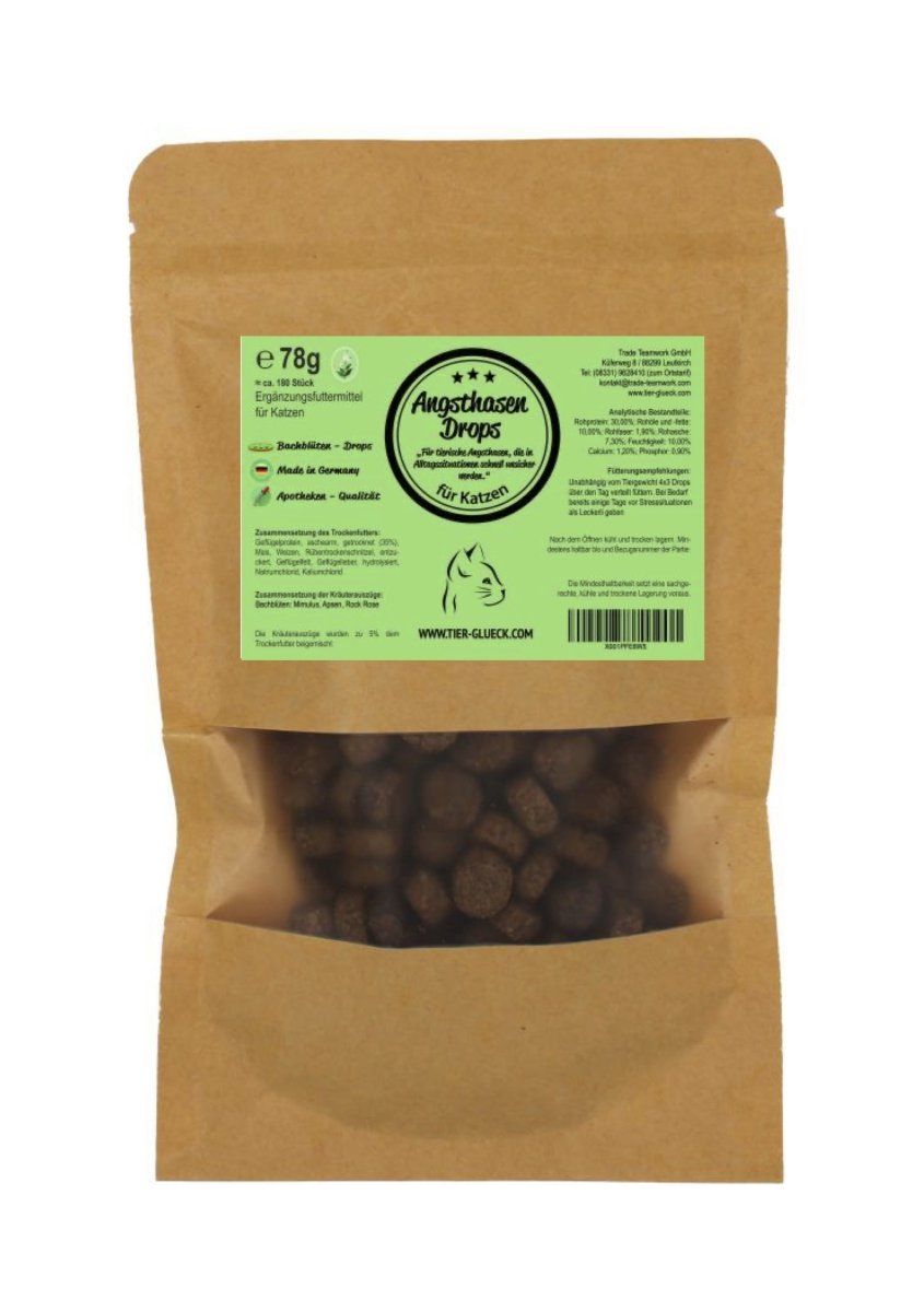 TierGlück Angsthasen Drops mit Bachblüten für Katzen 78 g Futter