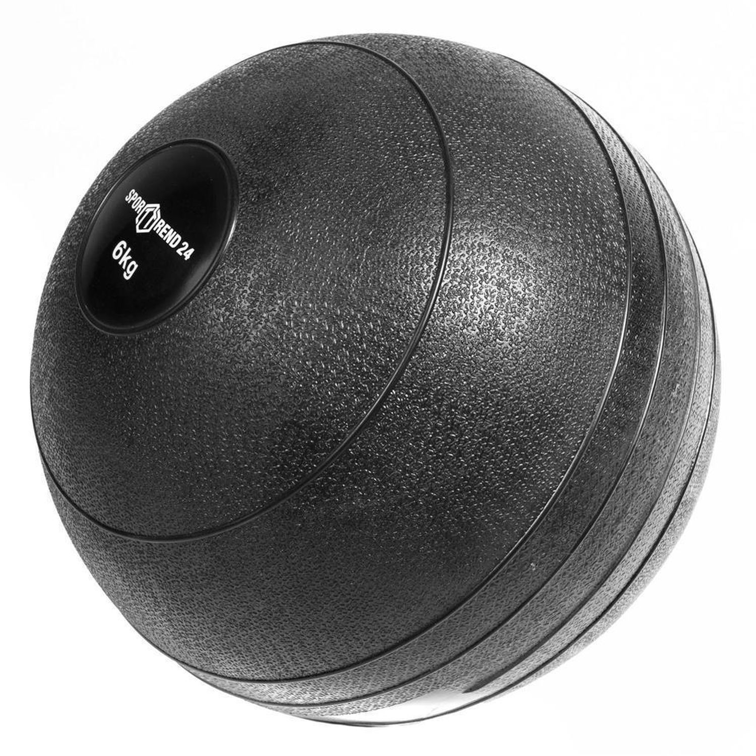 Schwarzer Slamball mit Logo Sporttrend24 und 6kg Aufschrift. Runde Form mit strukturierter Oberfläche.