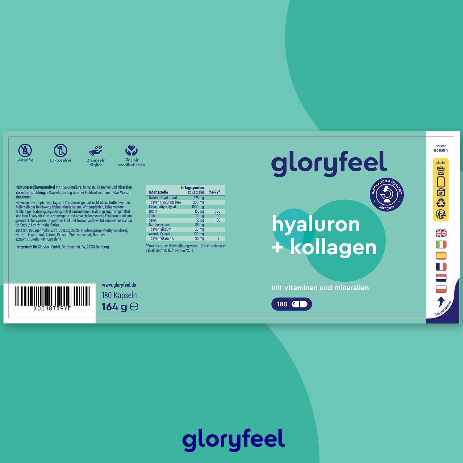 gloryfeel Hyaluron + Collagen Kapseln 180 St