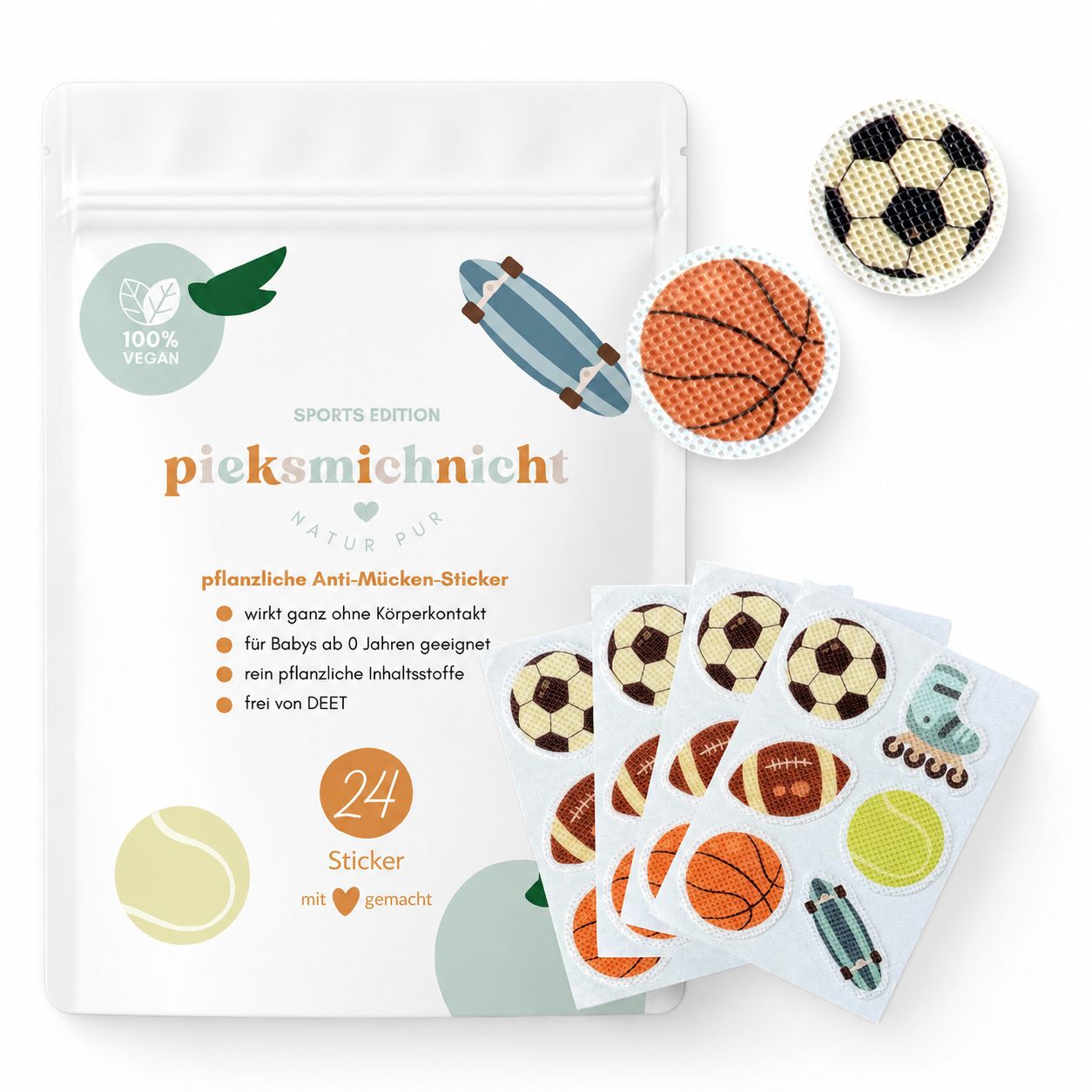 pieksmichnicht Pflanzliche Anti-Mücken-Sticker Sports Edition 24 St Pflaster