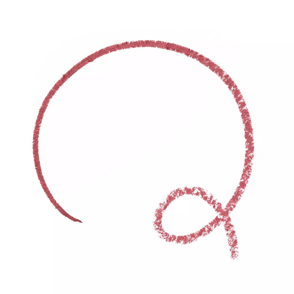 Rosa Lippenstiftstrich in Kreisform auf weißem Hintergrund. Mit einer Schlaufe.