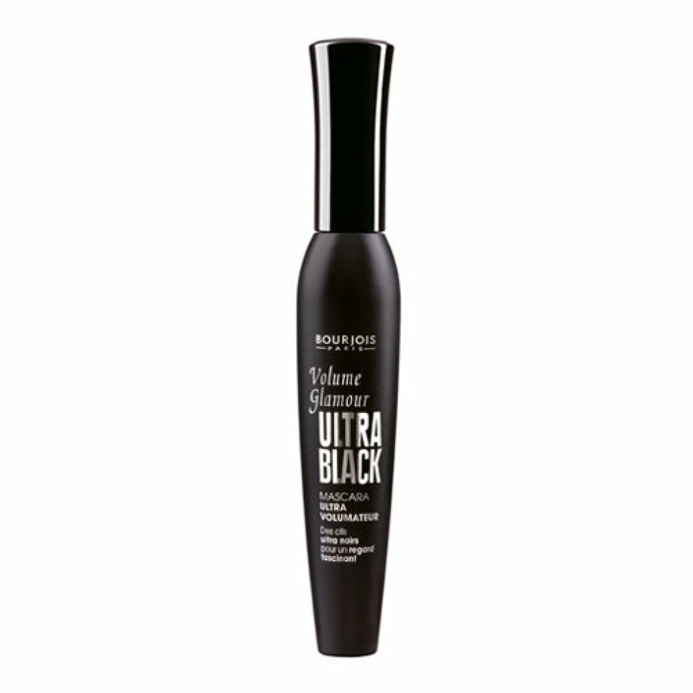 Schwarze Mascara-Tube. Aufschrift: Volume Glamour Ultra Black. Marke: Bourjois.