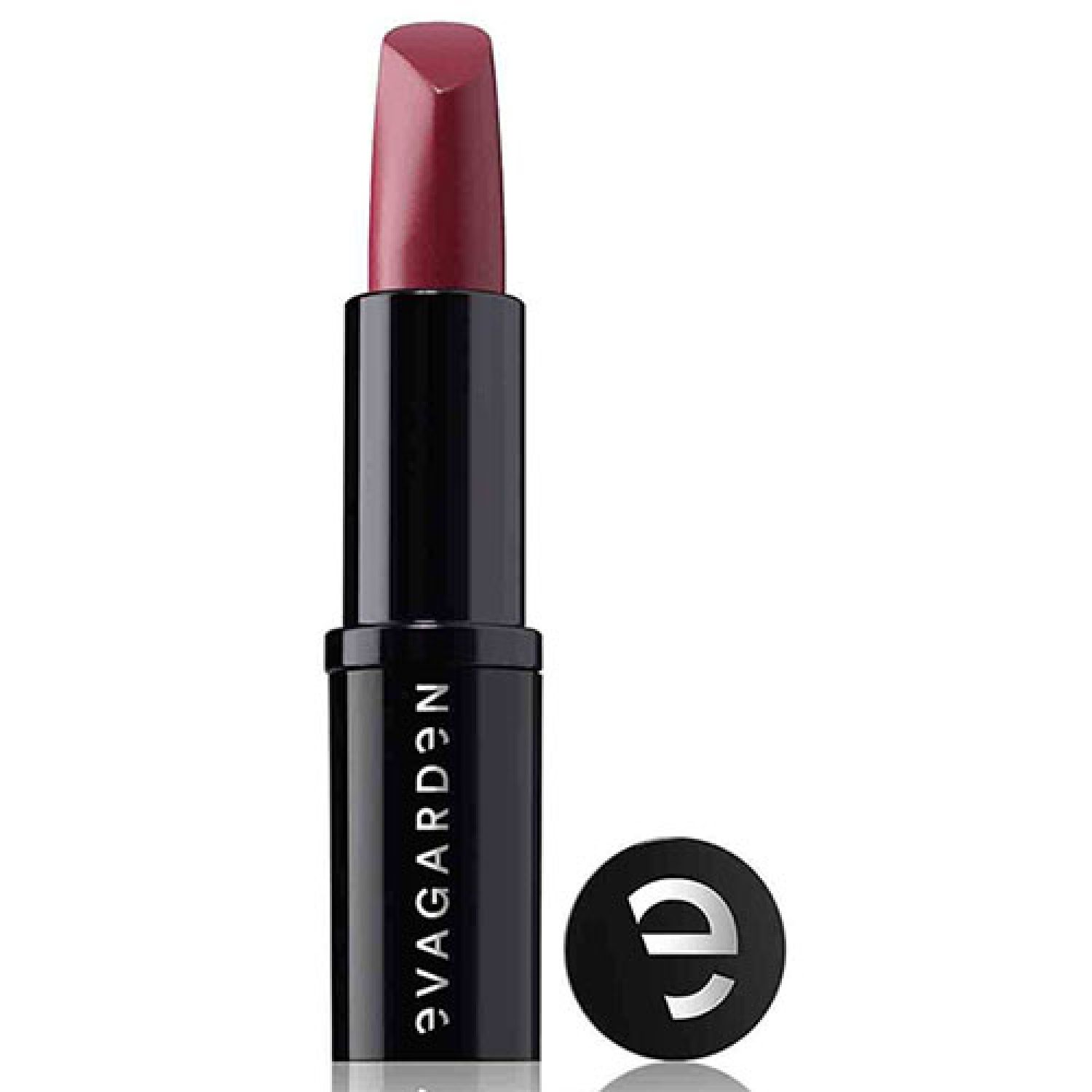 Lippenstift in Schwarz mit rosafarbenem Stift. Aufschrift: evagarden. Schwarzer Deckel mit 'e'.