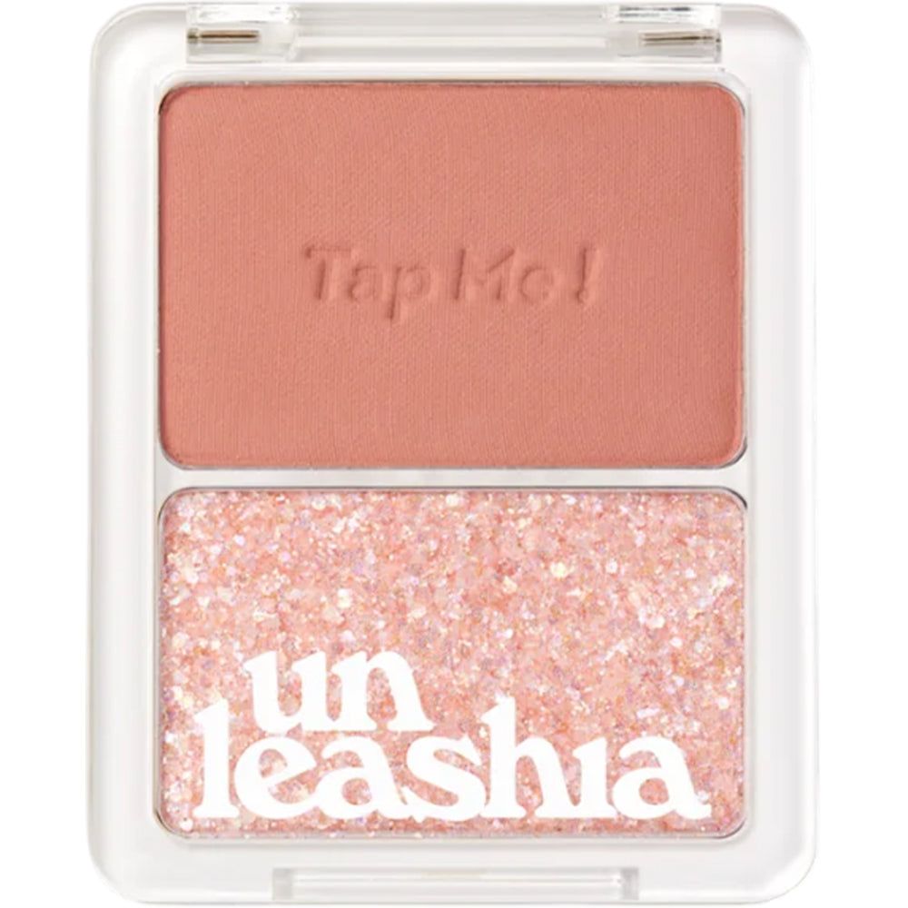 UNLEASHIA Tap Me Palette Duo. Zwei Farben in einer transparenten Verpackung. Text: Tap Me!, Unleashia.