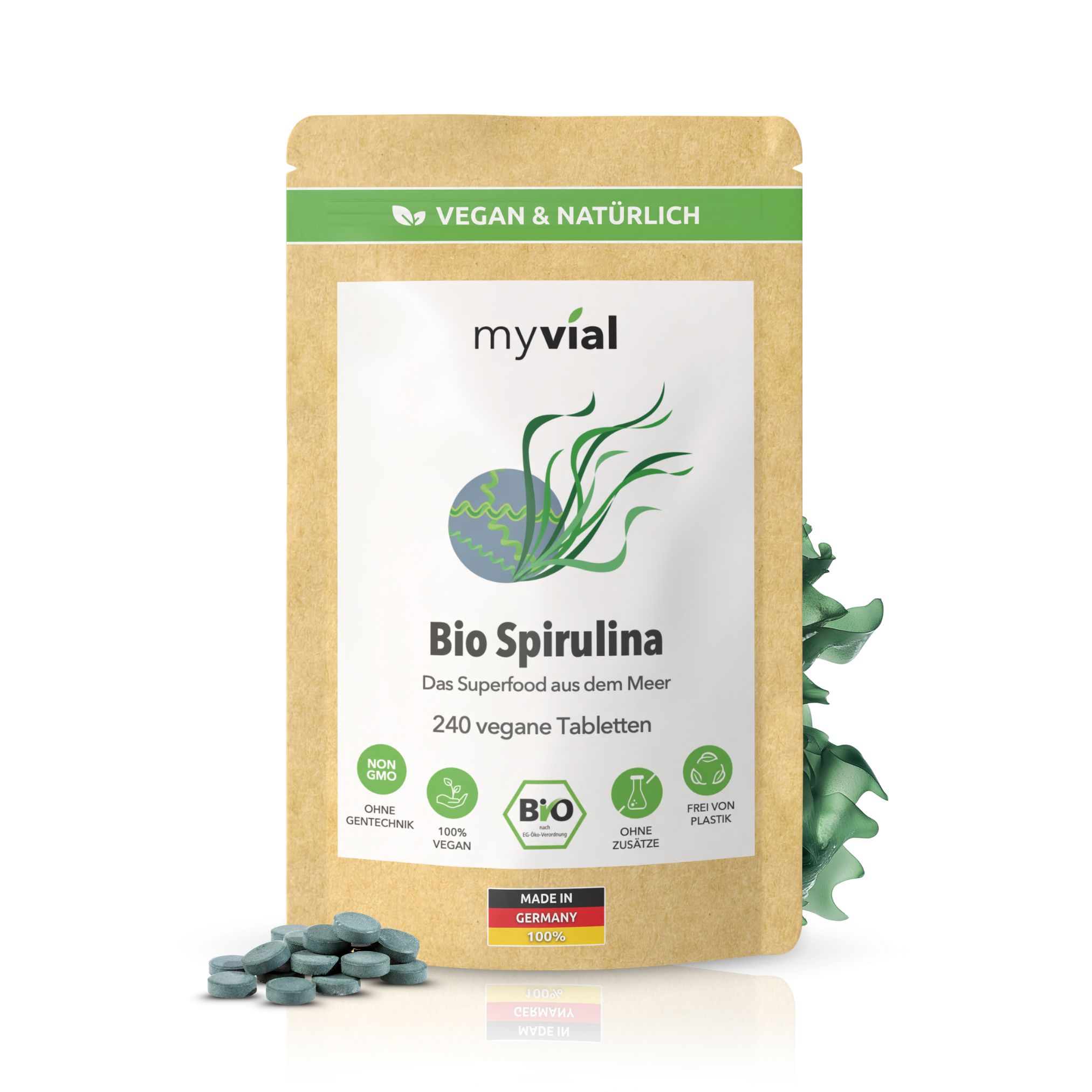 myvial® Bio Spirulina Tabletten - vegan & naturrein - Presslinge ohne Zusätze