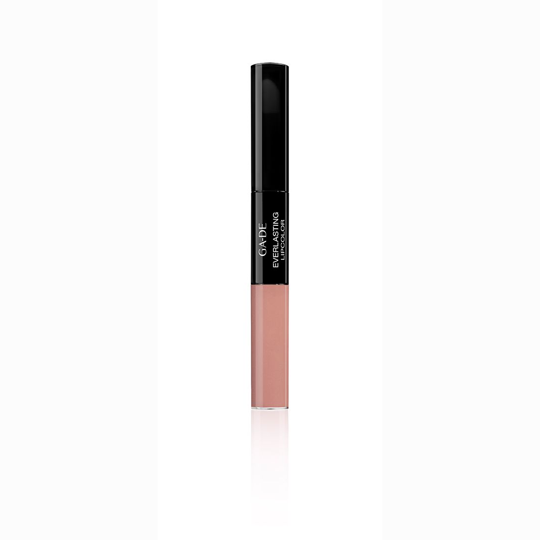 GA-DE Everlasting Lip Color. Doppelendiger Lippenstift, schwarz und beige. Aufschrift: Everlasting Lipcolor.