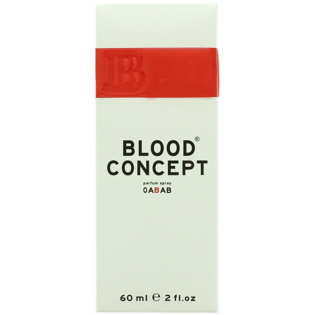 Weiße Verpackung mit rotem Band. Aufschrift BLOOD CONCEPT, darunter parfum spray. Unten 60 ml e 2 fl.oz.