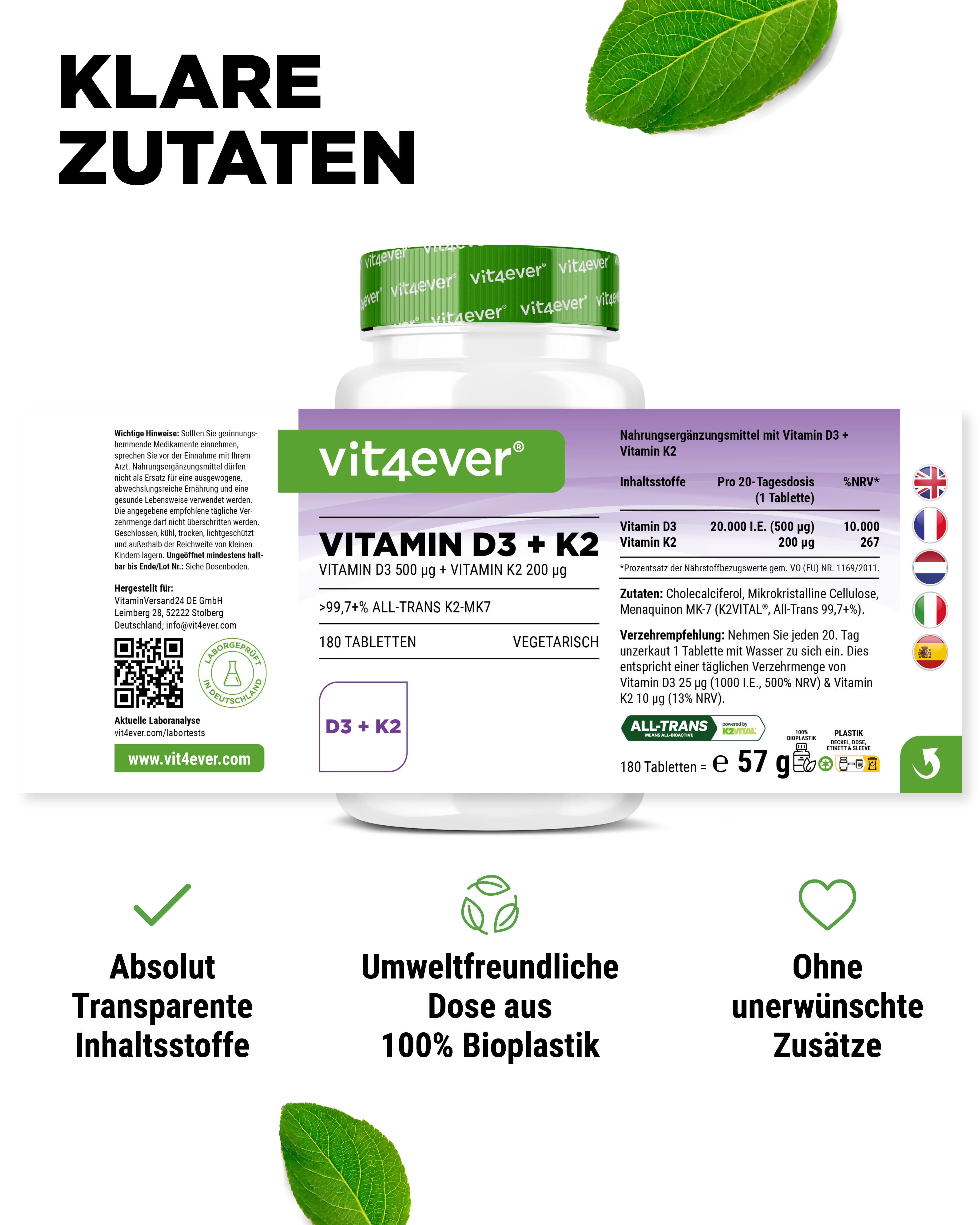Vit4ever Vitamin D3 20.000 I.E. + Vitamin K2 200 mcg
