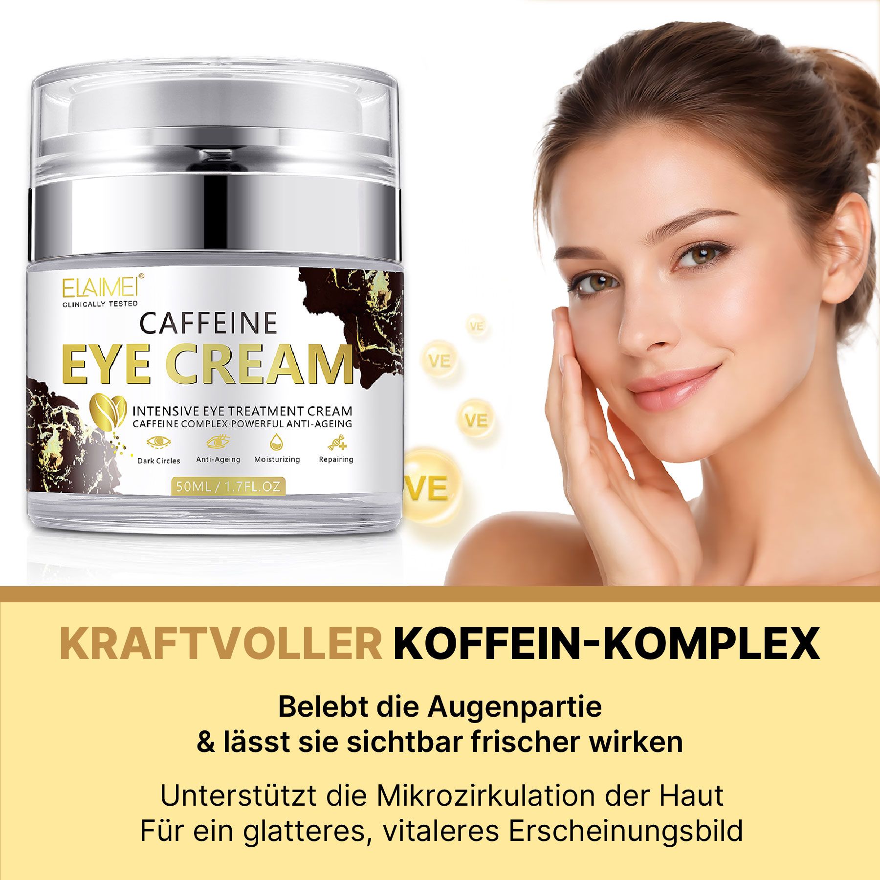 ALIVER Anti-Aging-Augencreme mit Koffein Reduziert Augenringe
