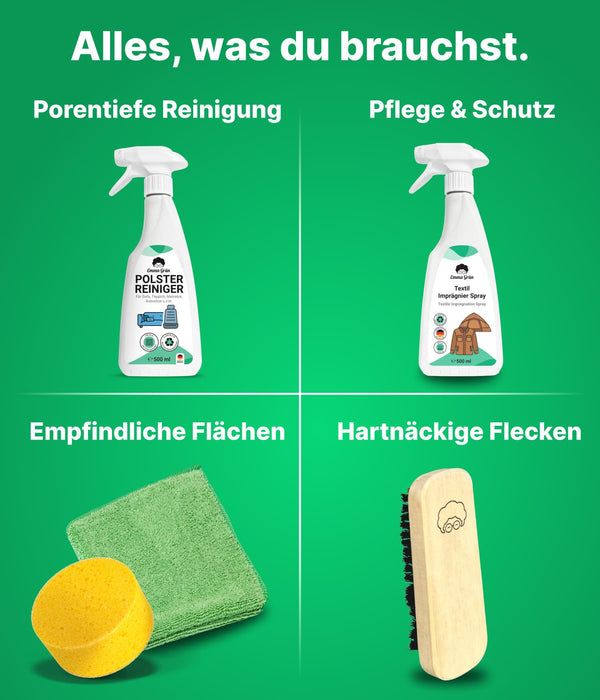 Emma Grün® Sofa reinigen Set mit Polsterreiniger & Imprägnierer