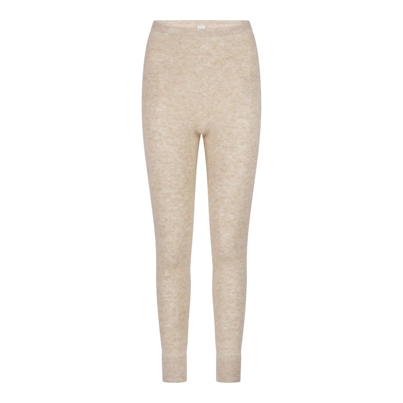 Beige Leggings. Eng anliegende Hose mit hohem Bund und langen Beinen. Aus weichem Material.