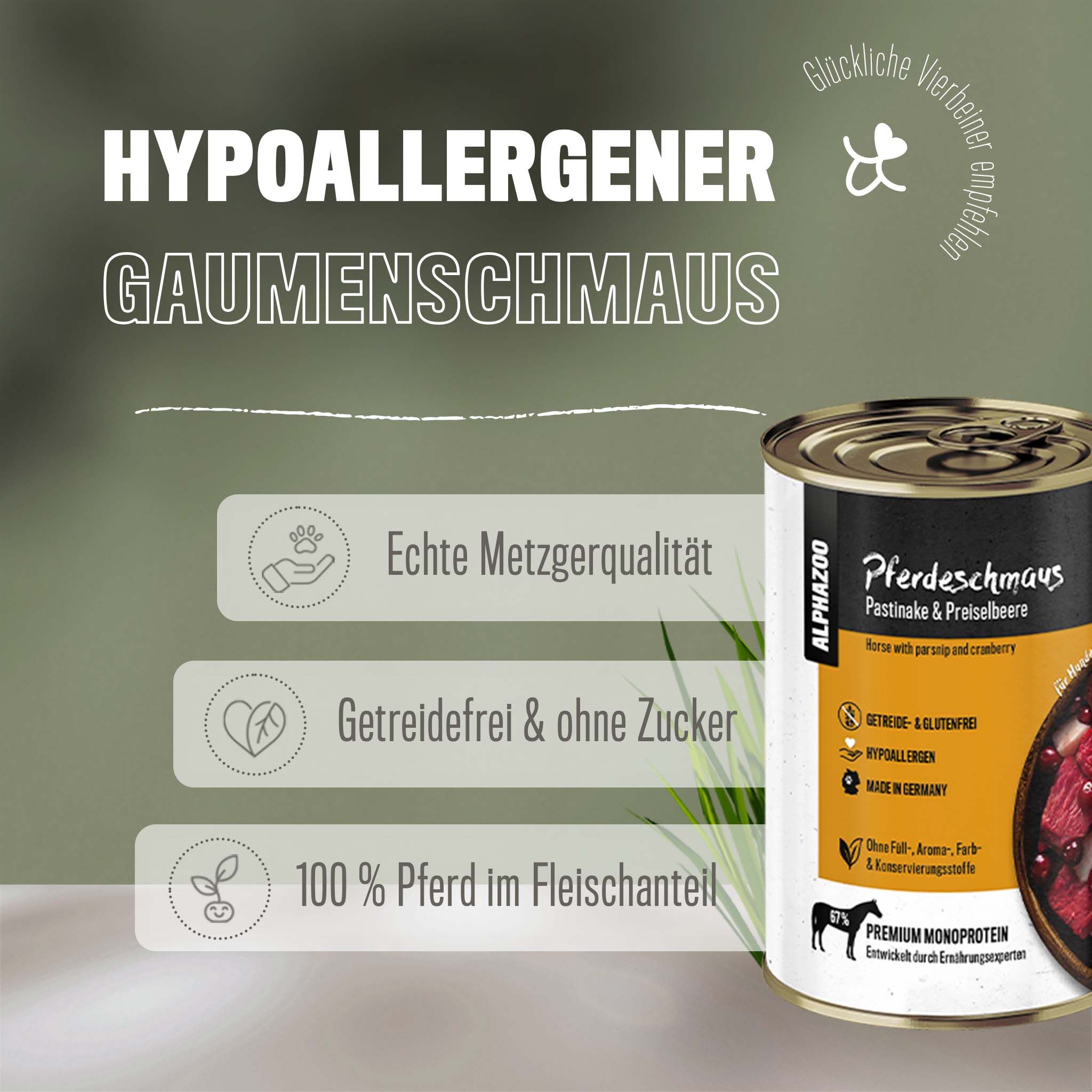 ALPHAZOO Pferdeschmaus I getreidefreies Hundefutter I Monoprotein Nassfutter Pferd I Hypoallergen