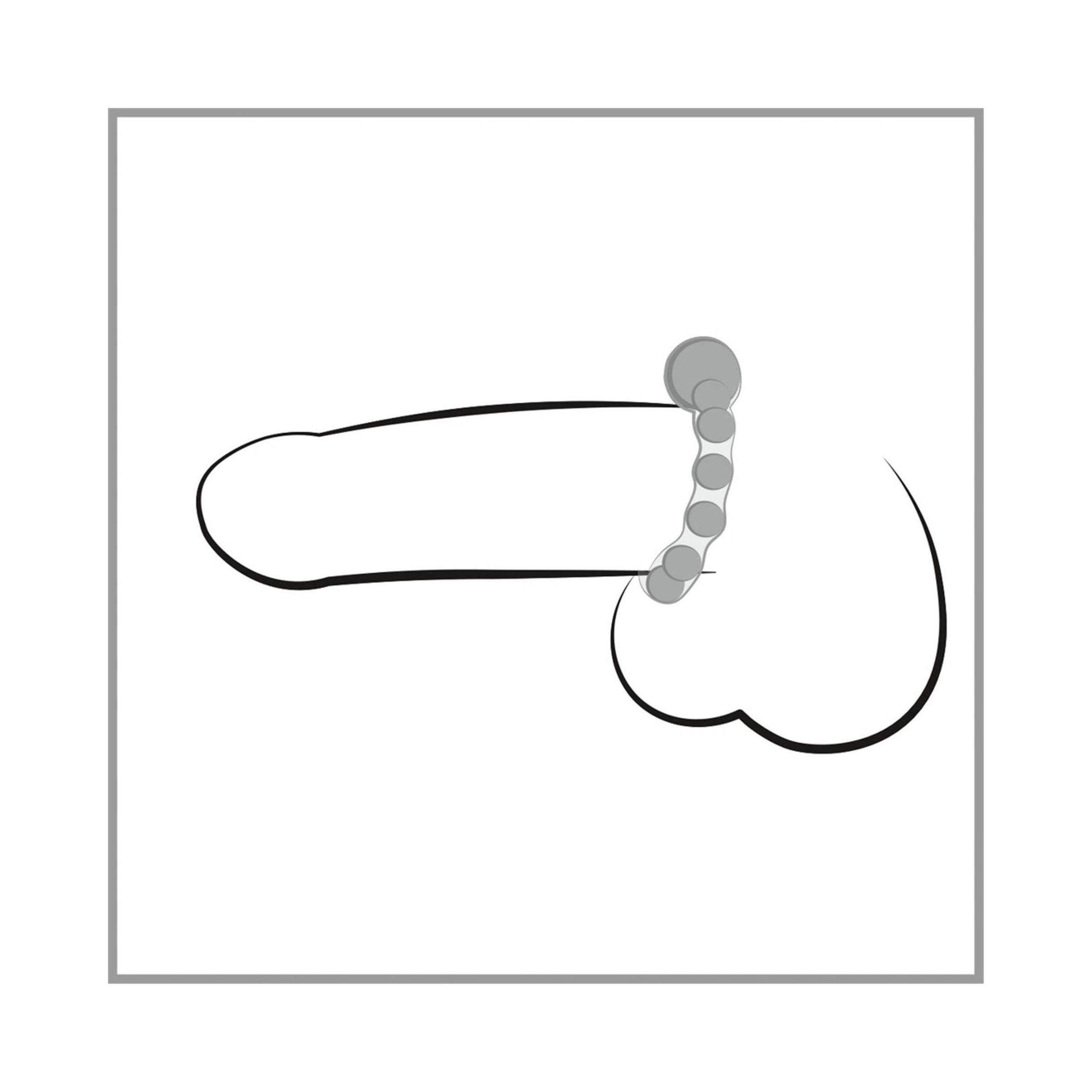 Strichzeichnung eines Penis mit Maximum Metal Ring. Ring mit Perlen. Metallperlen.